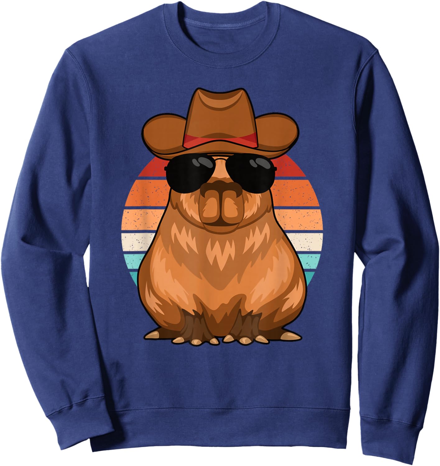 Funny Cowboy Capybara Retro Capybara Lover Men Boys Kids Sweatshirt - Sweatshirt | Navy