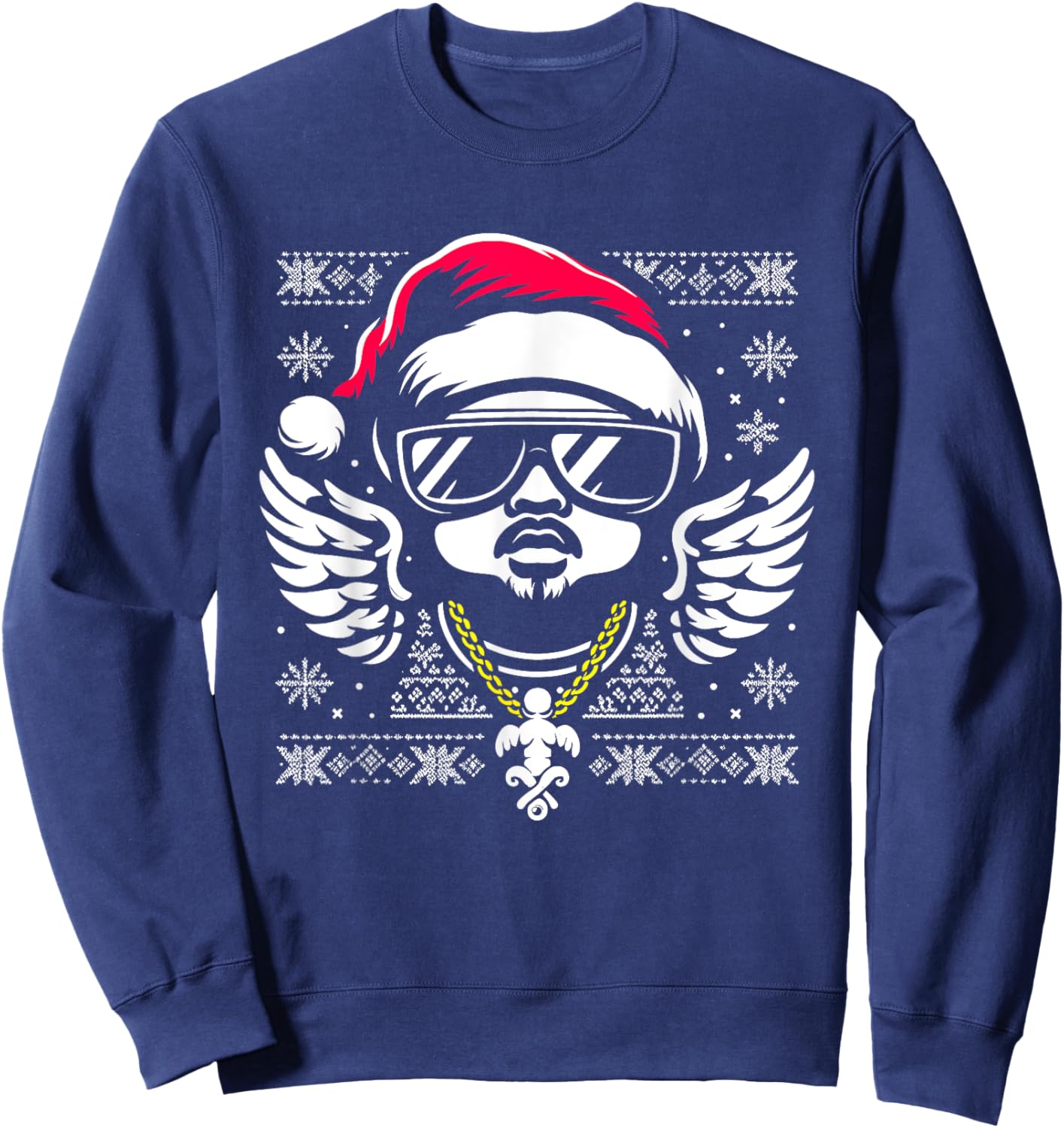 Rapper Santa Hat - Vintage Hip Hop Xmas Ugly Christmas Sweatshirt - Sweatshirt | Navy