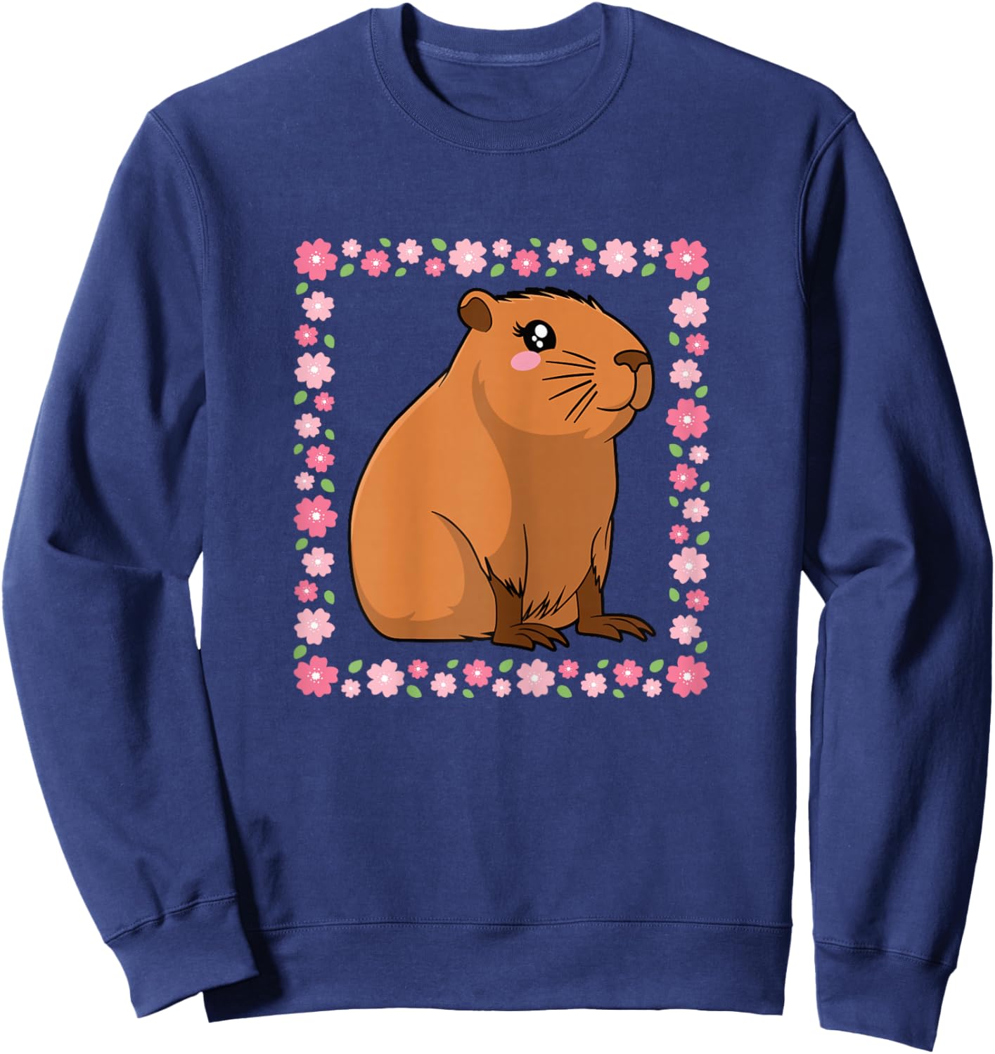 Cute Capybara Flower Capybara Lover Women Girls Sweatshirt - Sweatshirt | Navy