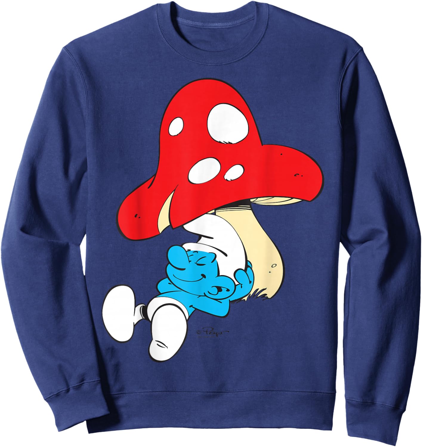 The Smurfs Sleeping Under Mushroom Smiling Sweatshirt - Sweatshirt | Navy