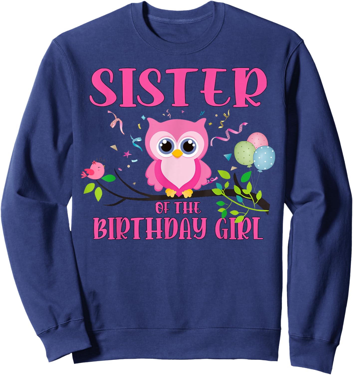 Sister of Birthday Girl Owl Birthday Family Matching Sweatshirt - Sweatshirt | Navy