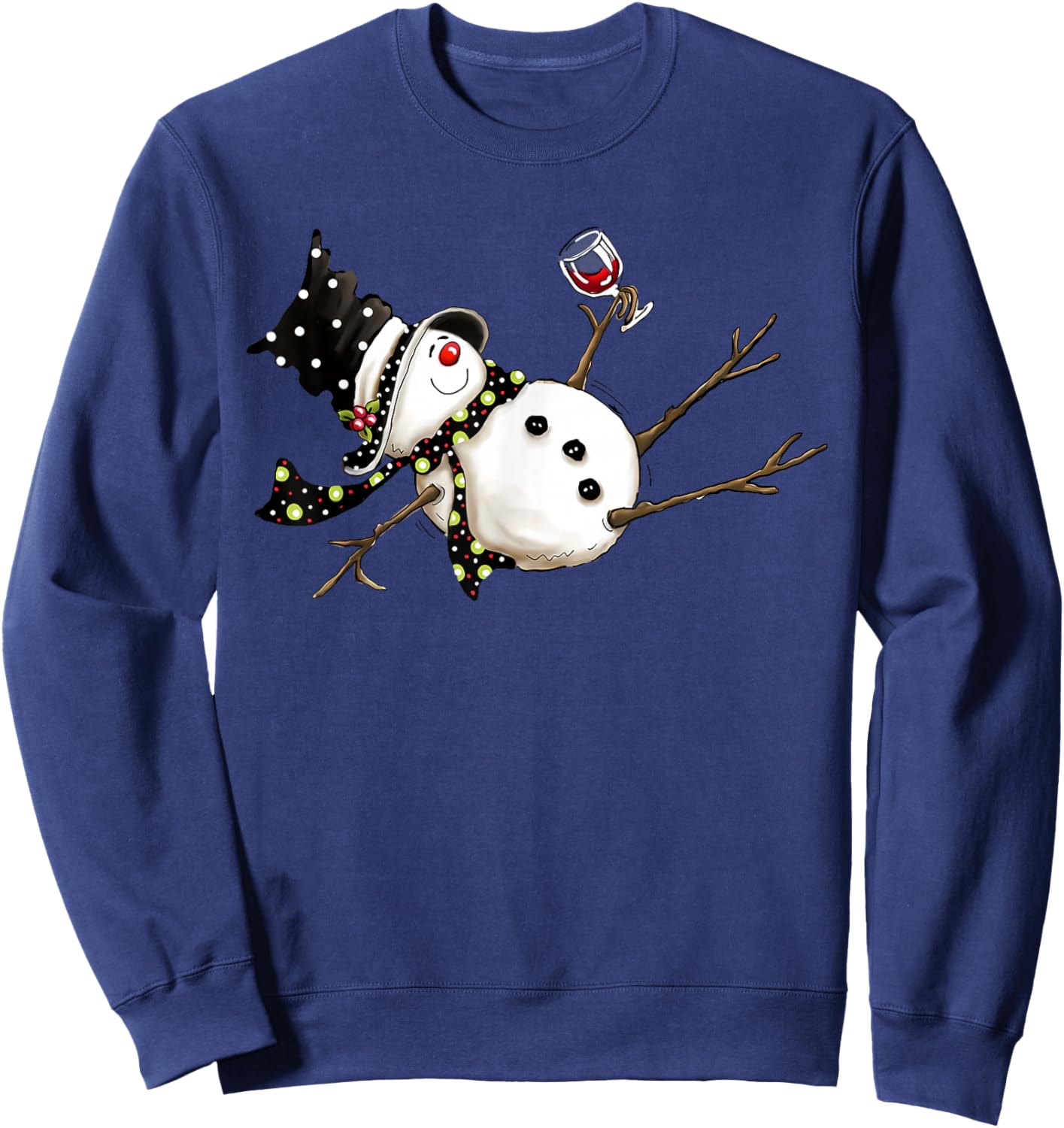 Funny Drunk Snowman Drinking Wine Glass Merry Christmas Sweatshirt - Sweatshirt | Navy