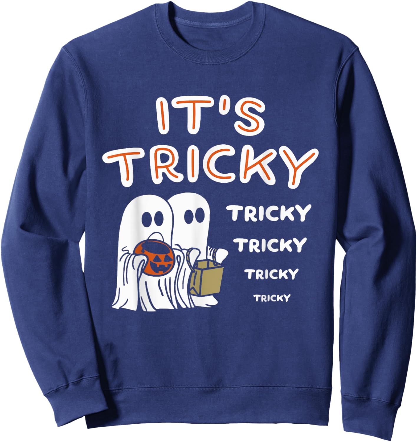 Funny Retro Ghosts Its Tricky Tricky Tricky Spooky Halloween Sweatshirt - Sweatshirt | Navy