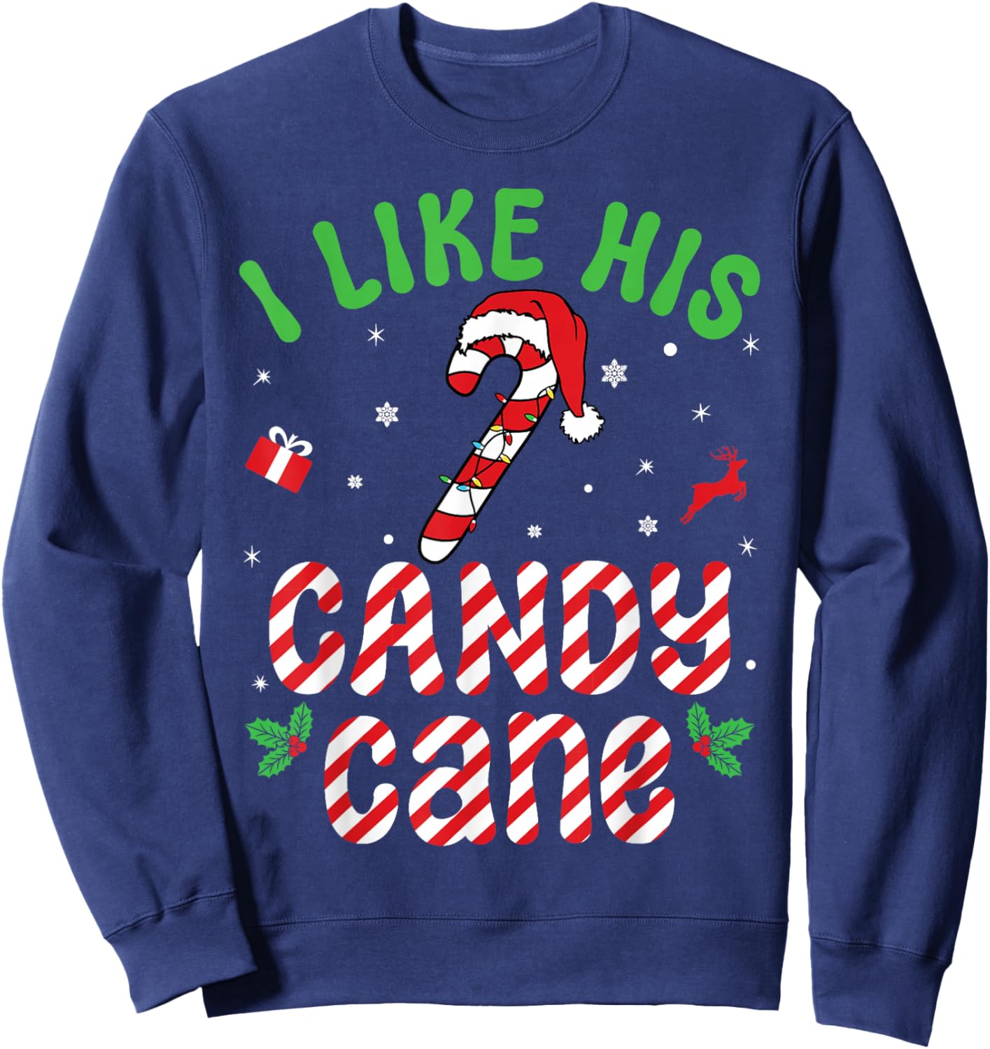 I Like His Candy Cane Family Matching Christmas Couple Sweatshirt - Sweatshirt | Navy