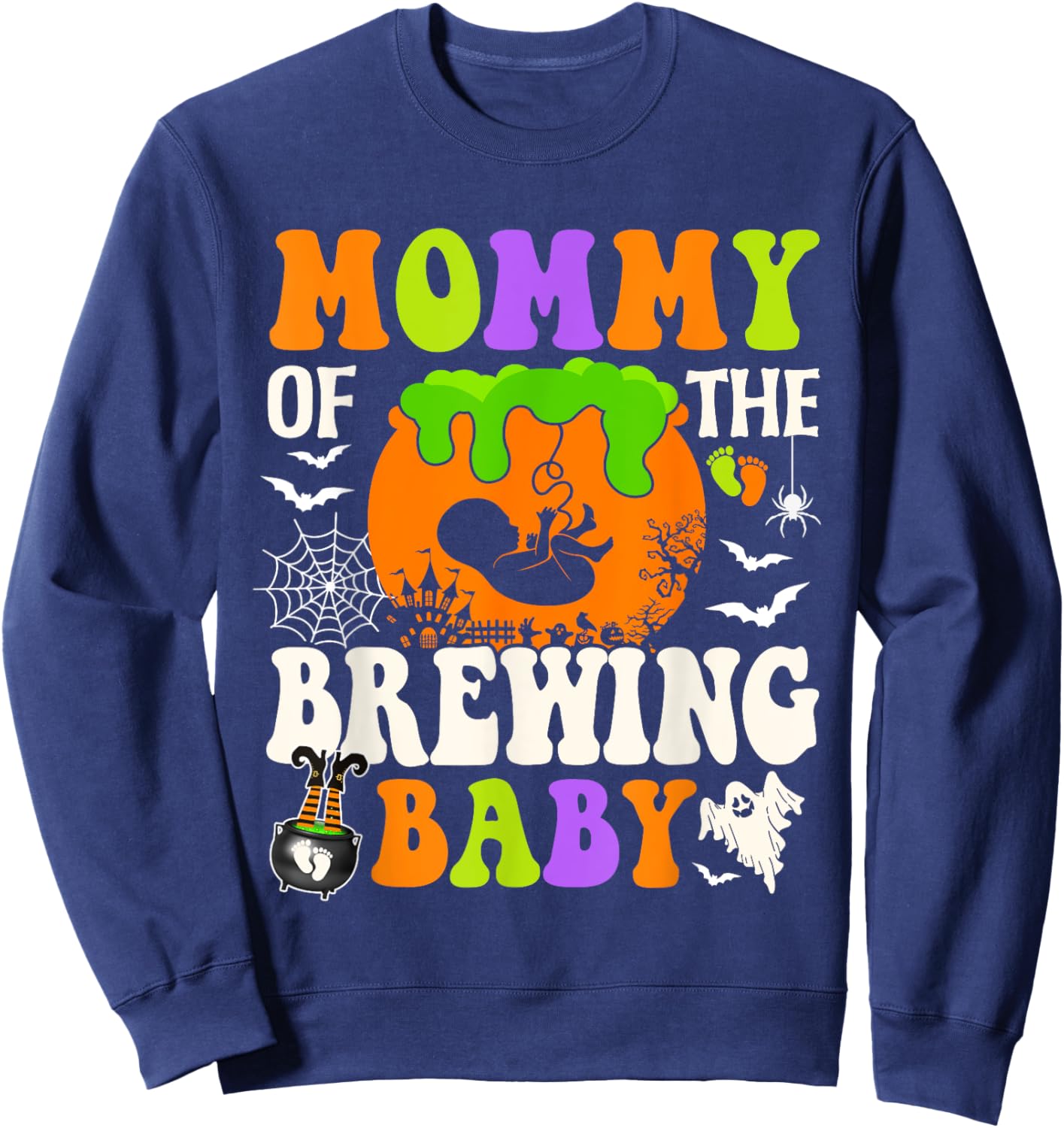 Mommy Of The Brewing Baby Halloween Pregnancy Baby Shower Sweatshirt - Sweatshirt | Navy
