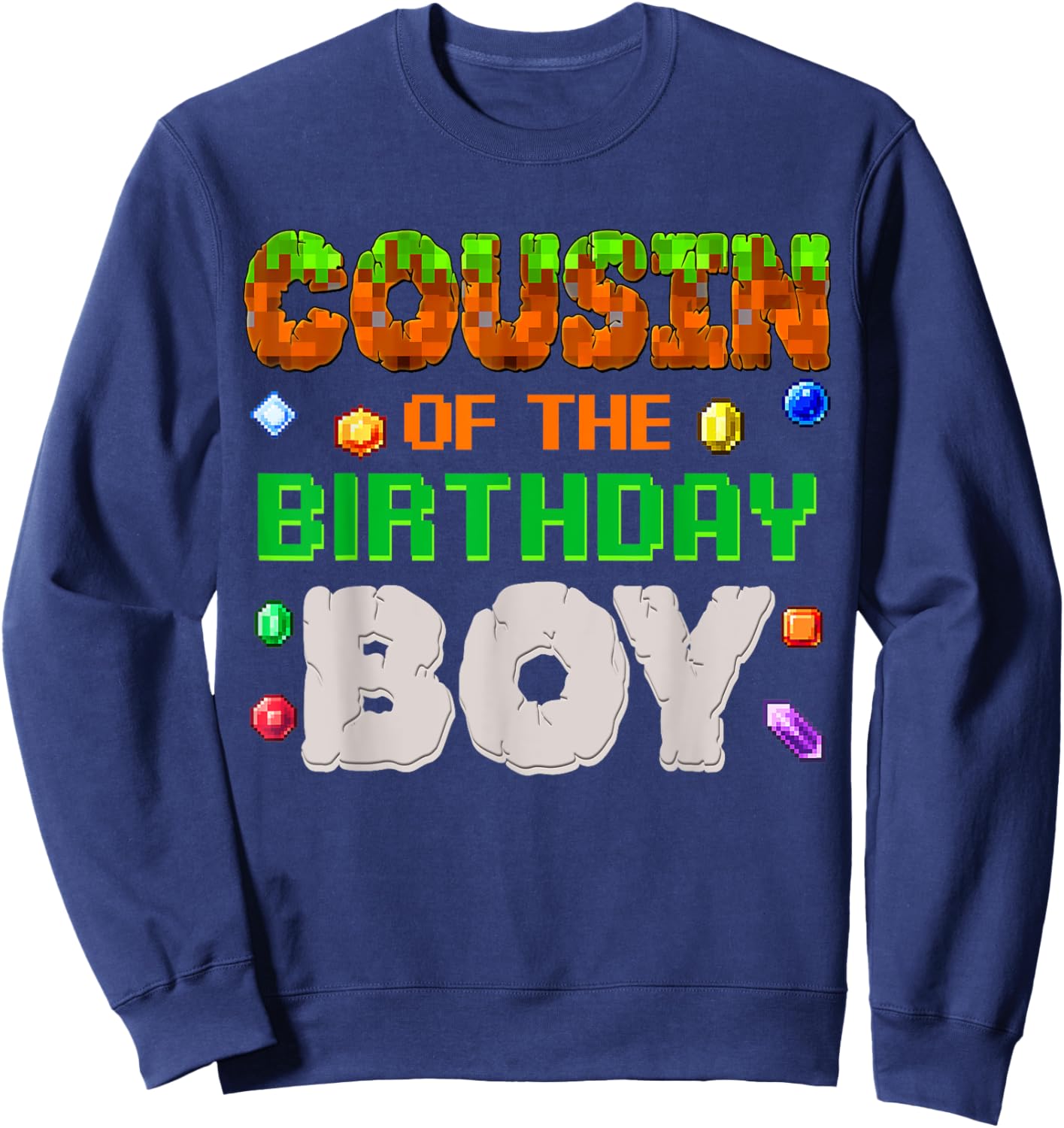 Cousin Of The Birthday Boy Video Gamer Black Boys' Birthday Pixel Number Sweatshirt - Sweatshirt | Navy