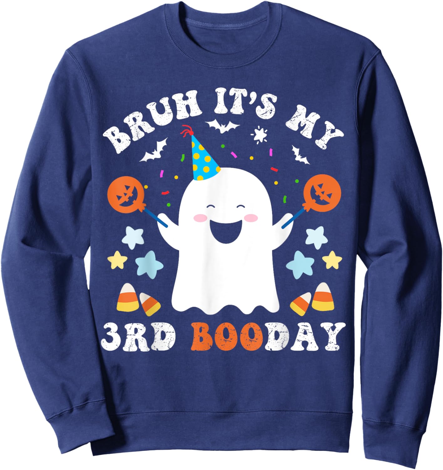 Bruh It's My 3rd Boo Day-Funny Halloween Ghost Birthday Kids Sweatshirt - Sweatshirt | Navy