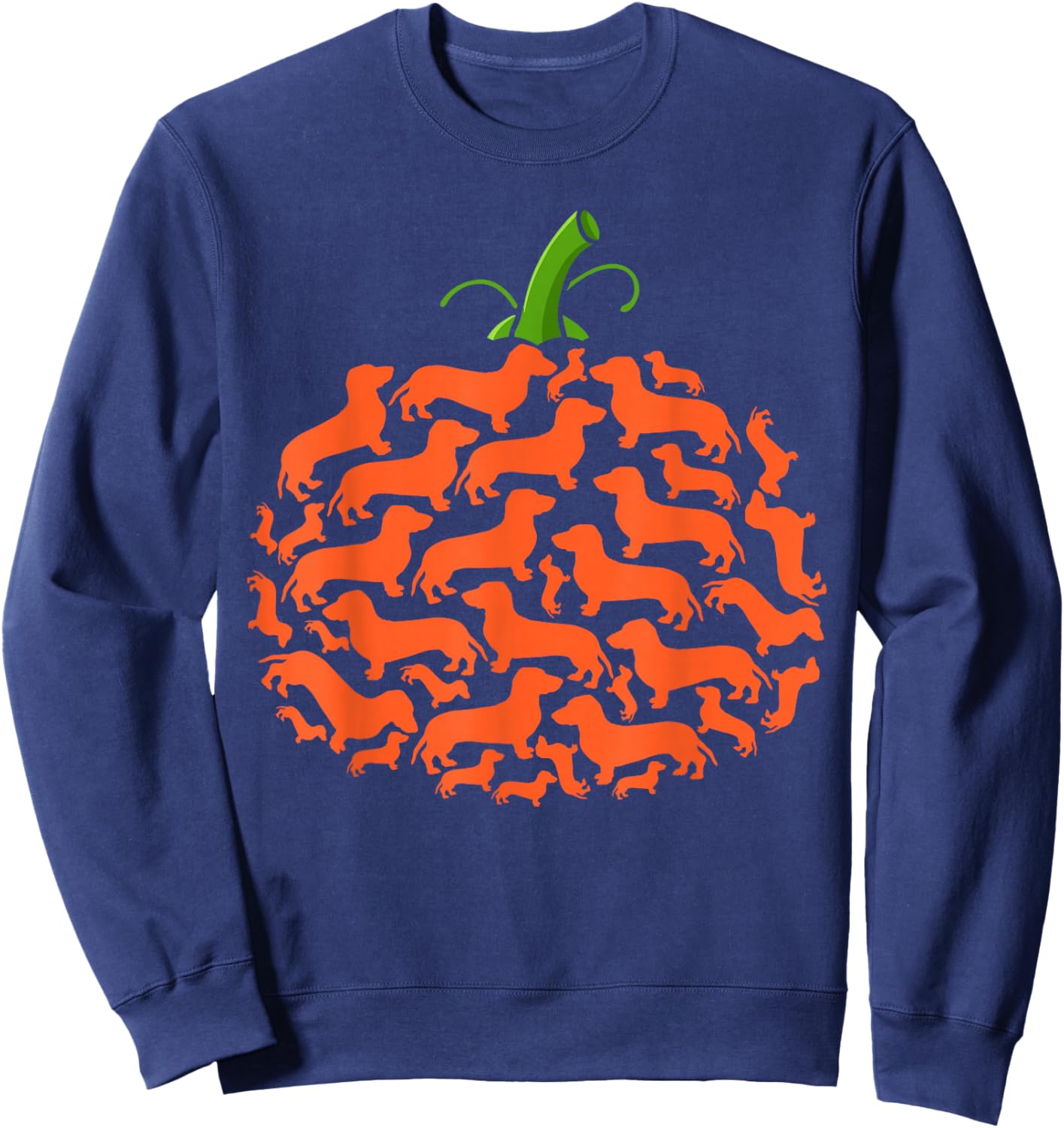 Dachshund Pumpkin Shape Plaid Leopard Dog Autumn Halloween Sweatshirt - Sweatshirt | Navy