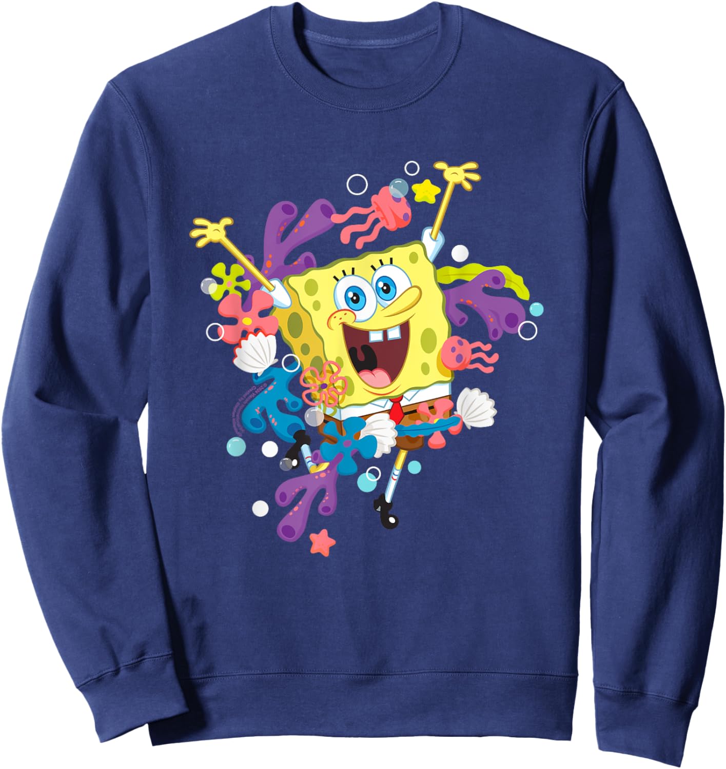 SpongeBob SquarePants Corals Flowers & Jellyfish Portrait Sweatshirt - Sweatshirt | Navy