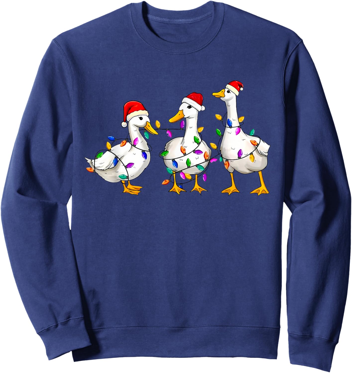 Merry Christmas Duck Christmas Lights Duck Lover Men Women Sweatshirt - Sweatshirt | Navy