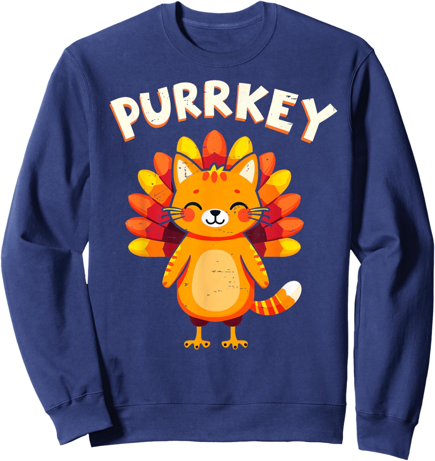 Funny Purrkey Turkey Cat Thanksgiving Day Cats Lover Cat Mom Sweatshirt - Sweatshirt | Navy