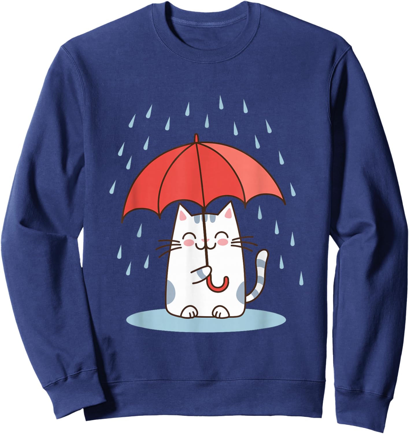 Raining Cat Under Umbrella Autumn Cat Sweatshirt - Sweatshirt | Navy