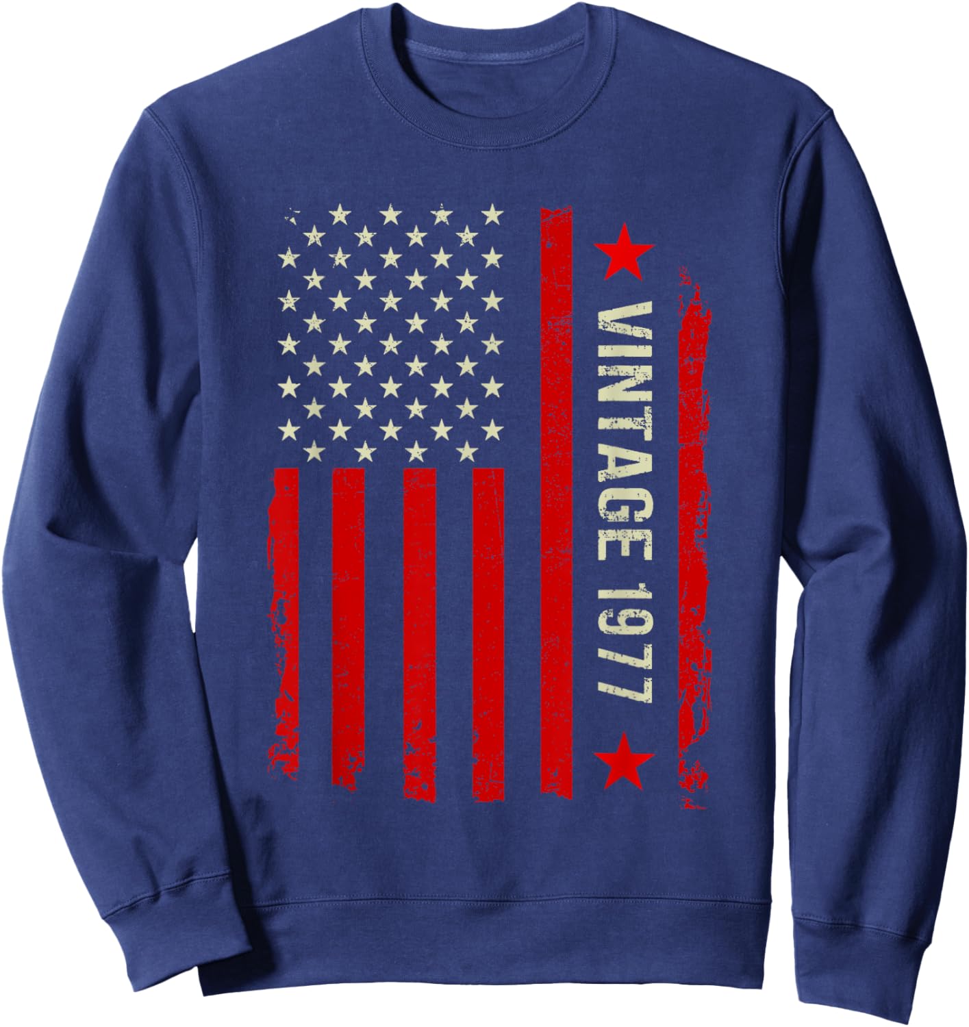 Vintage 1977 48th Birthday Gifts 48 Years Old American Flag Sweatshirt - Sweatshirt | Navy