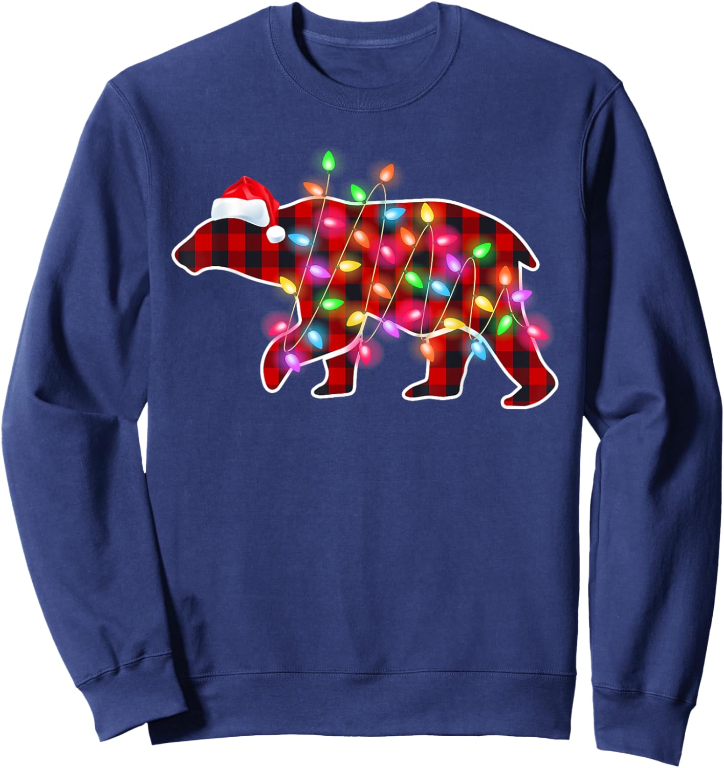 Plaid Buffalo Polar Bear Christmas Pajamas Xmas Lights Women Sweatshirt - Sweatshirt | Navy