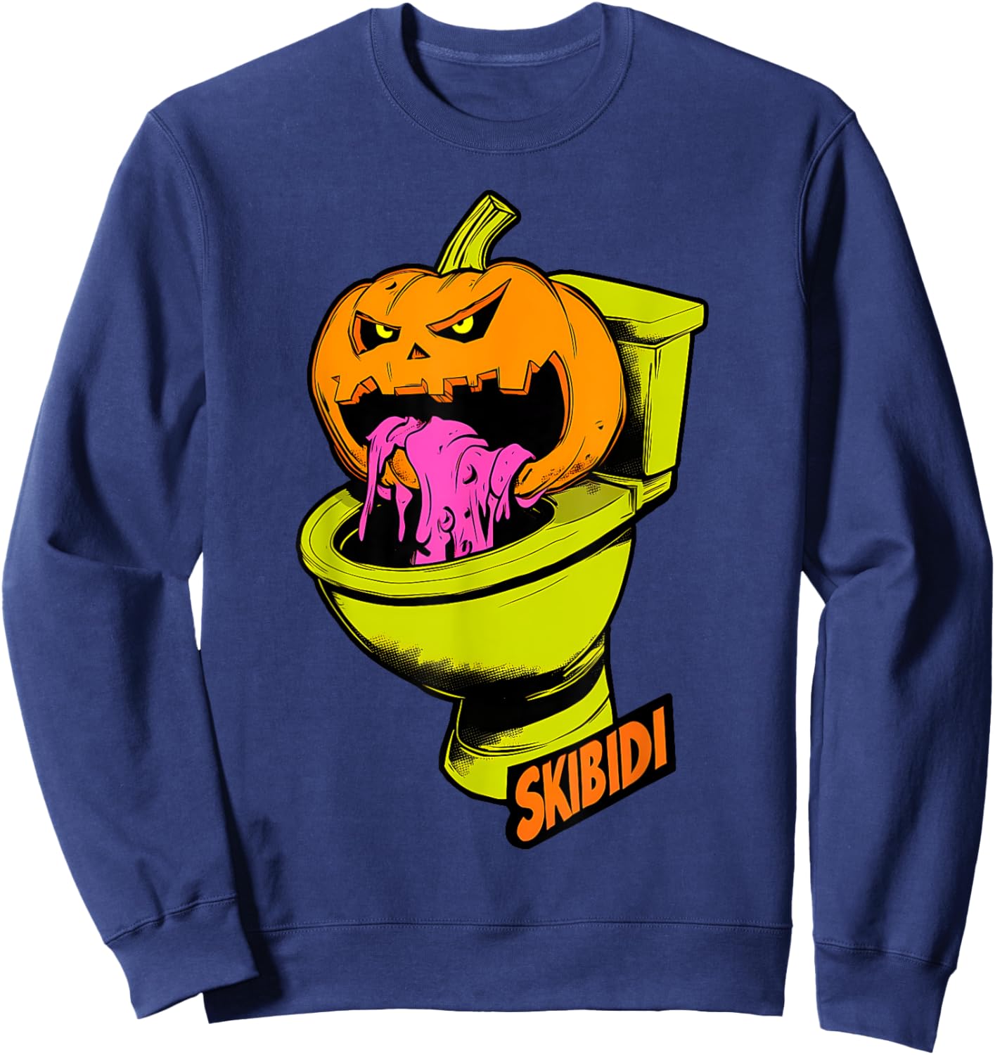 Skibidi Pumpkin Funny Halloween Toilet Kids Fun Crazy Slang Sweatshirt - Sweatshirt | Navy
