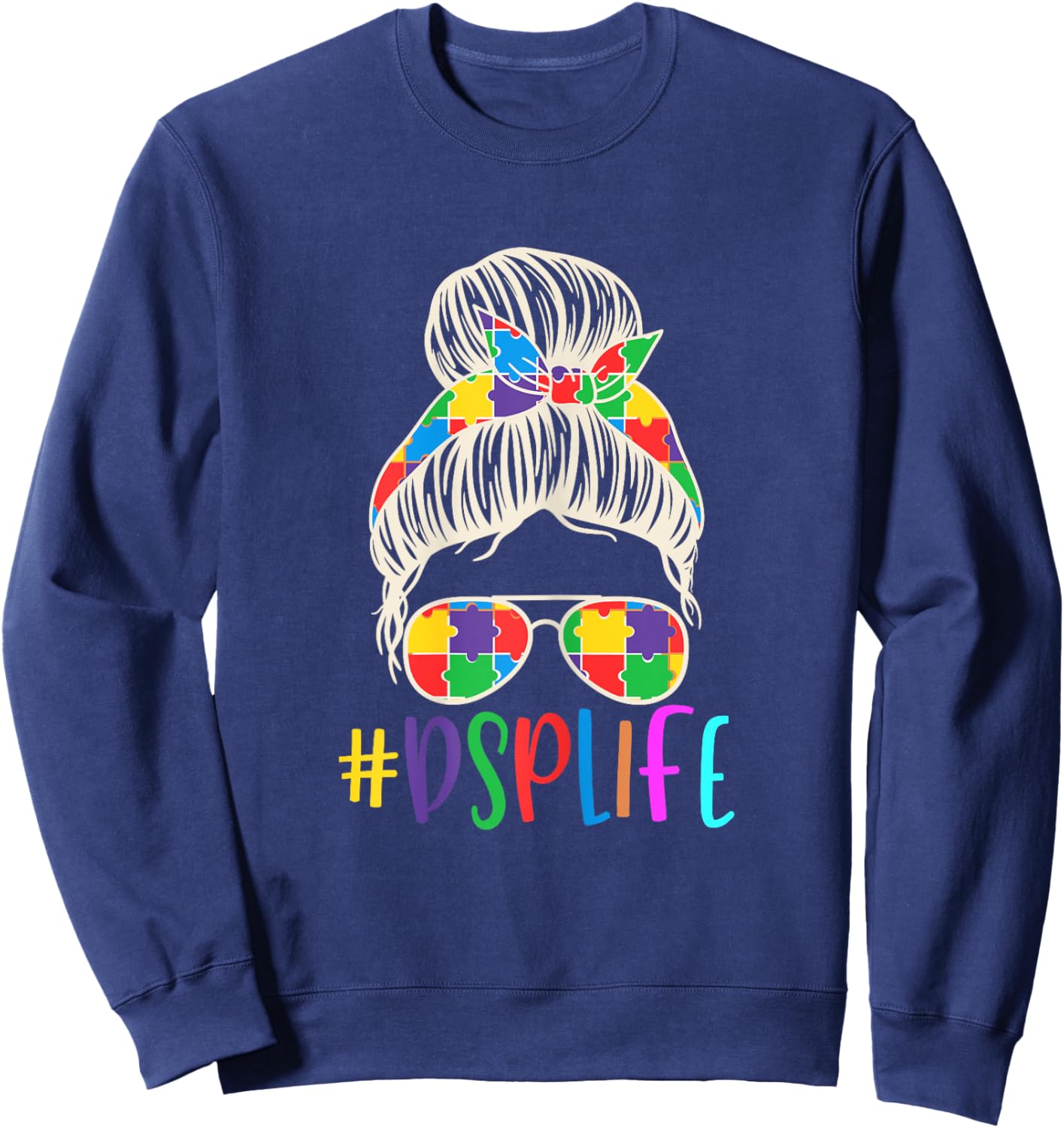 DSP Life Direct Support Professional Women Messy Bun Bandana Sweatshirt - Sweatshirt | Navy