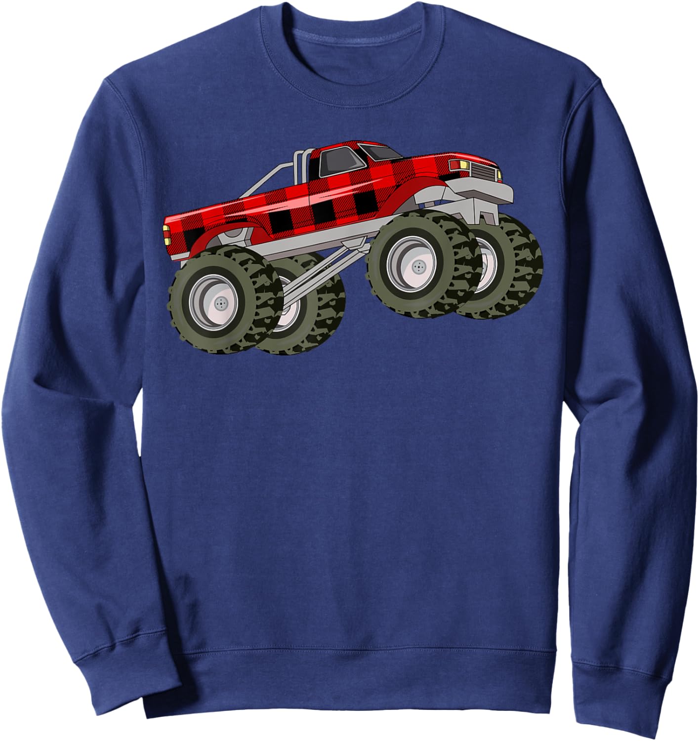 Buffalo Plaid Christmas Monster Truck Pajama Toddlers Youths Sweatshirt - Sweatshirt | Navy