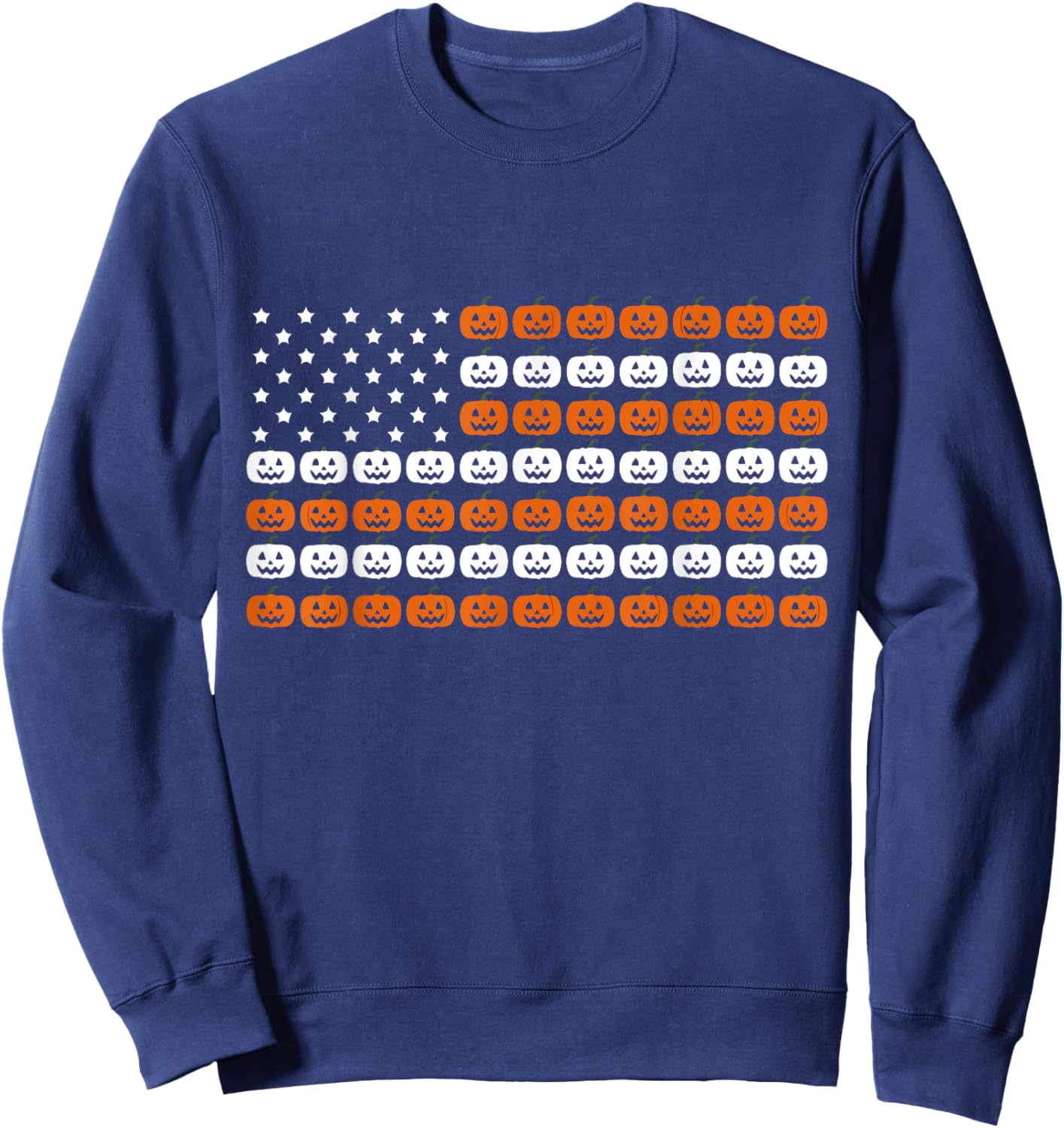 Patriotic Pumpkin American Flag USA Jack O Lantern Halloween Sweatshirt - Sweatshirt | Navy