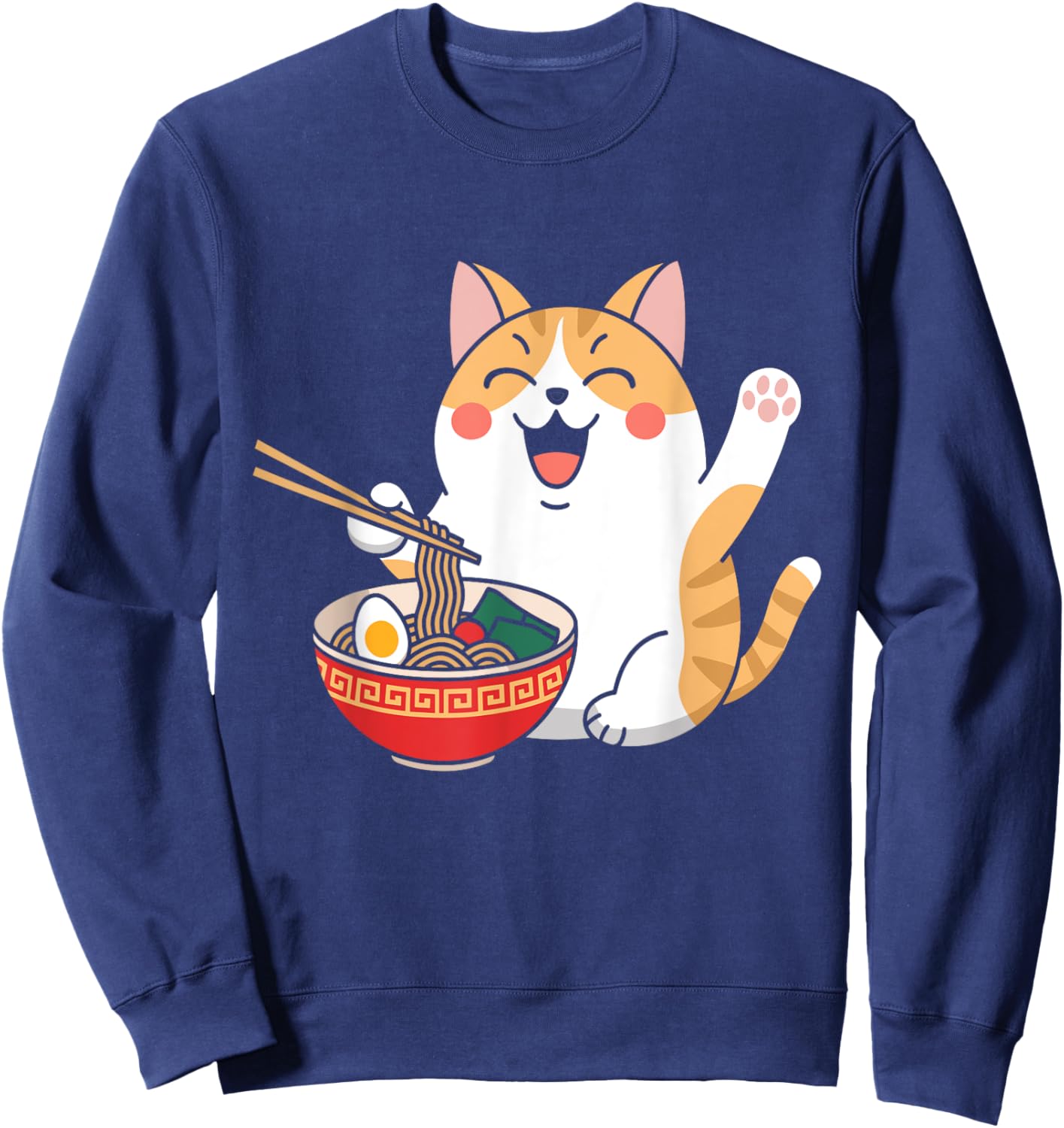 Kawaii Ramen Cat Japanese Anime Kawaii Ramen Sweatshirt - Sweatshirt | Navy