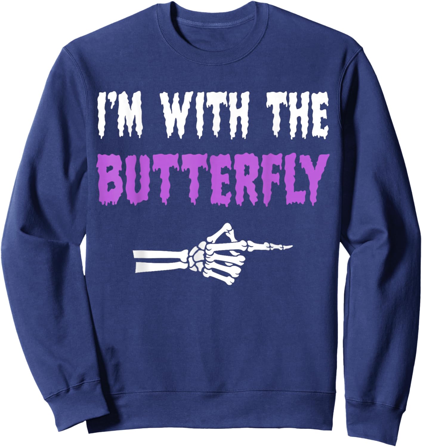I'm With Butterfly Party Matching Couples Halloween Costume Sweatshirt - Sweatshirt | Navy