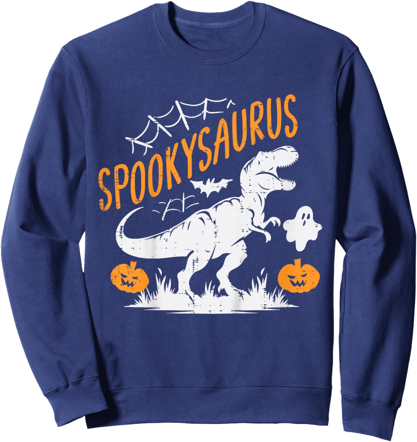 Kids Spookysaurus Dinosaur Dino Ghost Halloween Toddler Boys Kids Sweatshirt - Sweatshirt | Navy