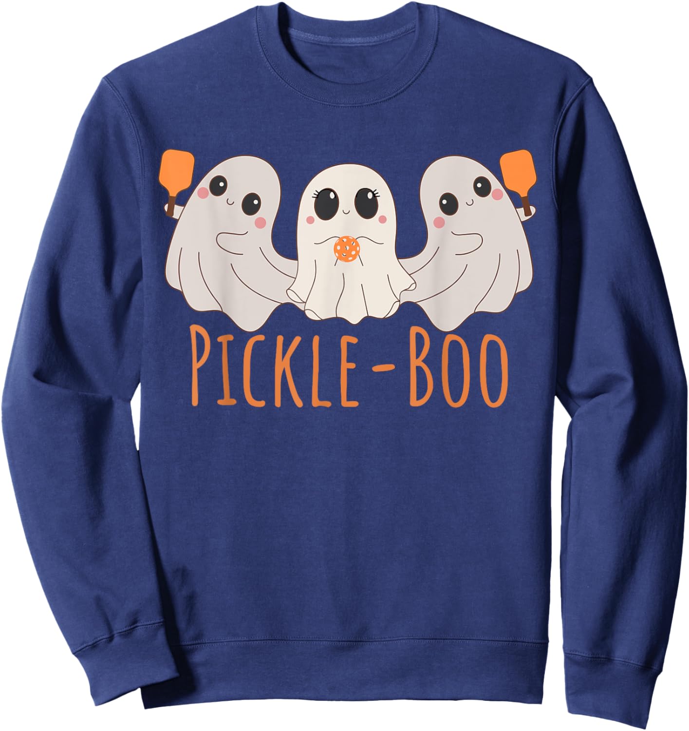 Fun Pickle-boo Ghost Playing Pickleball Halloween Paddleball Sweatshirt - Sweatshirt | Navy
