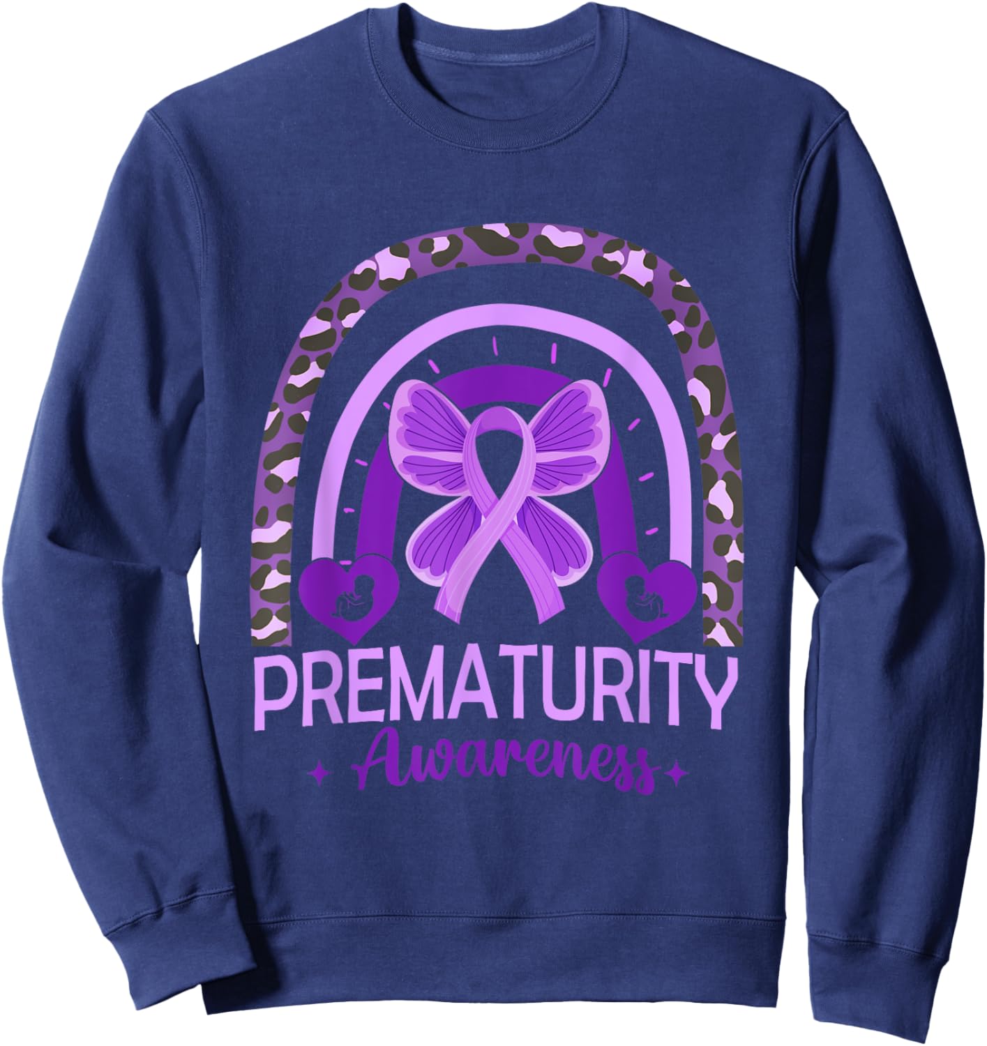 Butterfly Rainbow Preemie Prematurity Awareness Women Kids Sweatshirt - Sweatshirt | Navy