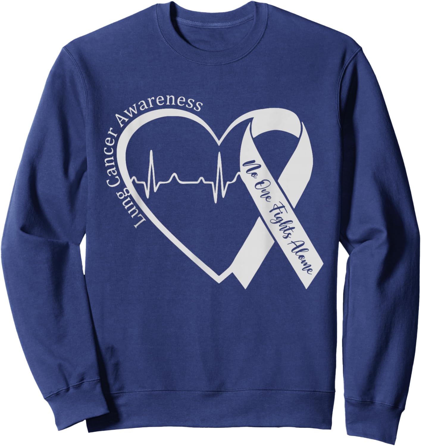 Lung Cancer Awareness Heart White Ribbon Support Sweatshirt - Sweatshirt | Navy