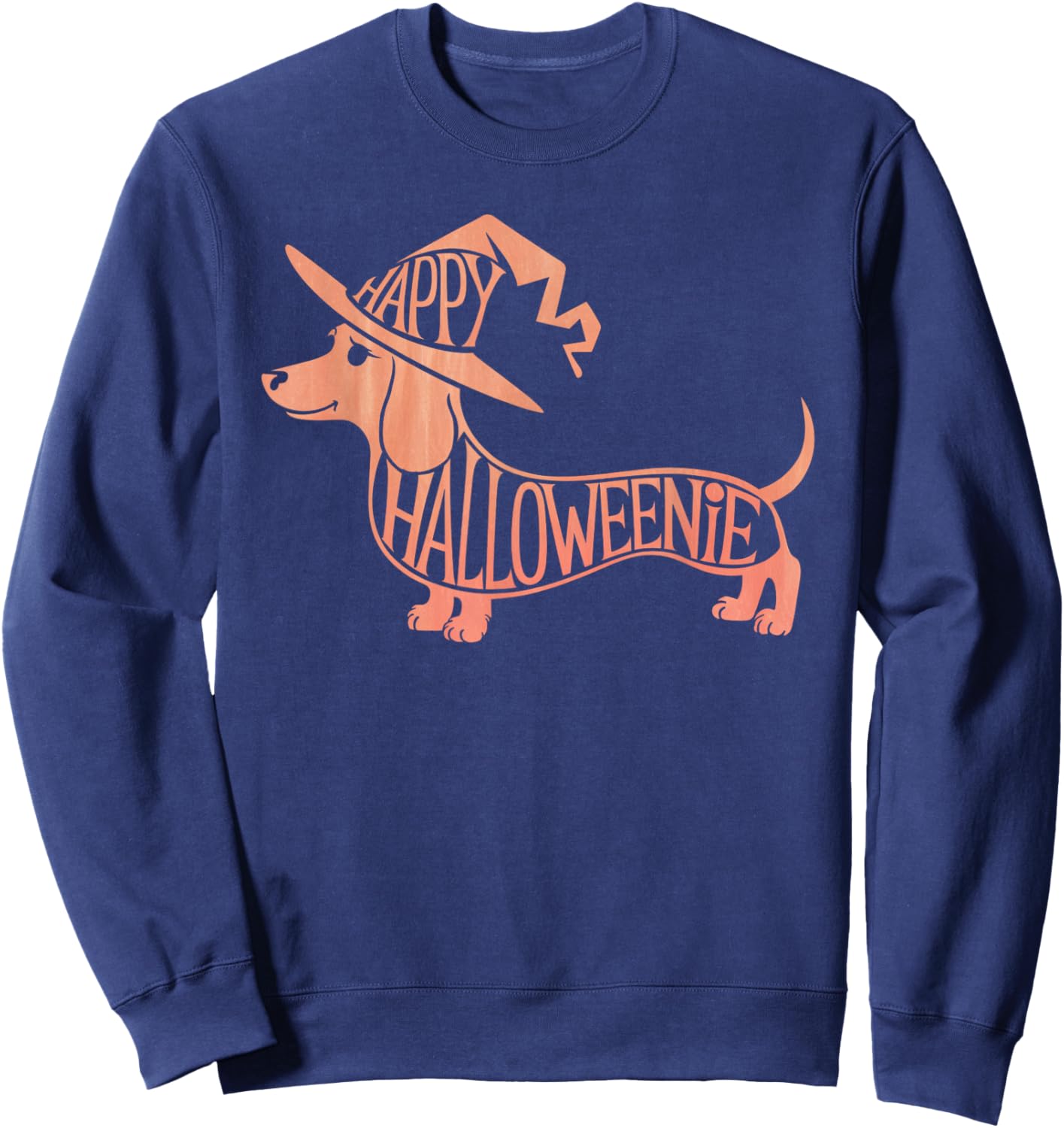 Happy Halloweenie Weiner Dog Cute Dachshund Witch Hat Sweatshirt - Sweatshirt | Navy