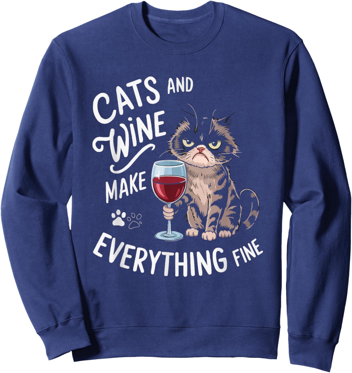 Wine Cat Owner Kitty Meow Alcohol Drinking Winemaker Sweatshirt - Sweatshirt | Navy