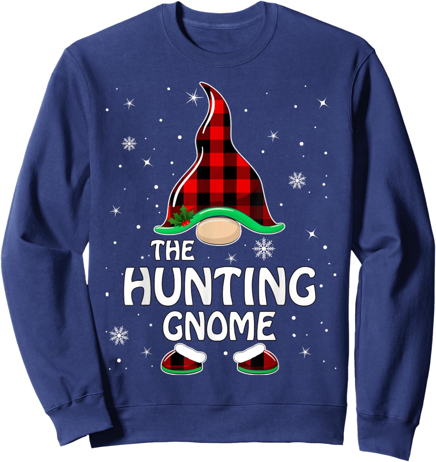 Hunting Gnome Buffalo Plaid Matching Family Christmas Pajama Sweatshirt - Sweatshirt | Navy