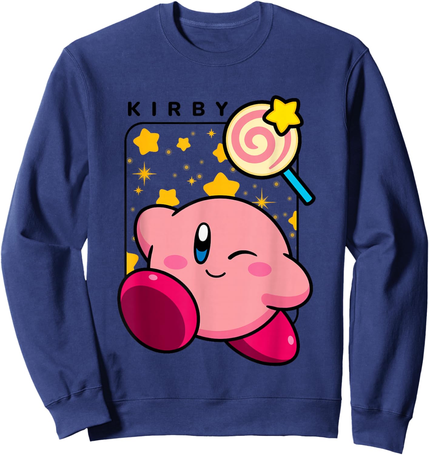 Kirby Lollipop & Stars Big Cute Nintendo Portrait Sweatshirt - Sweatshirt | Navy