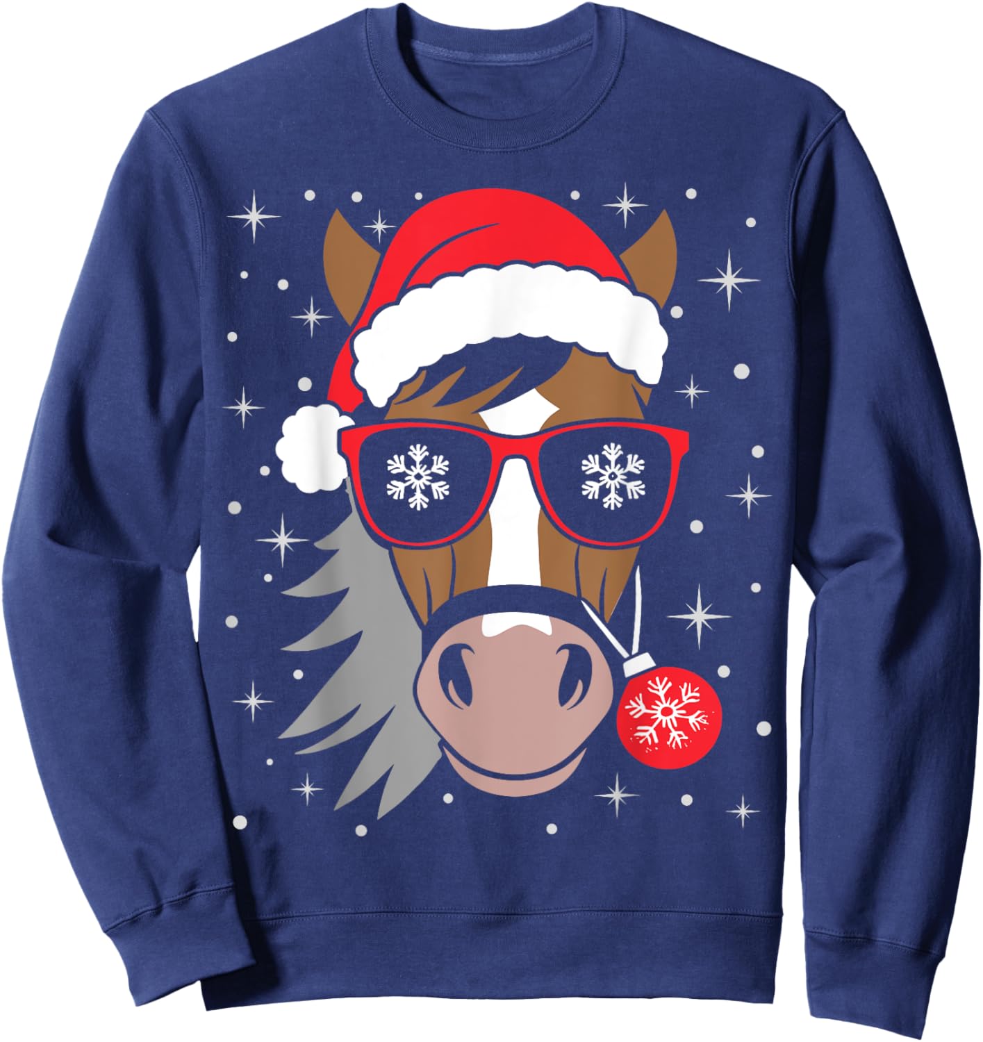 Horseback Riding Xmas Santa Hat Equestrian Christmas Horse Sweatshirt - Sweatshirt | Navy