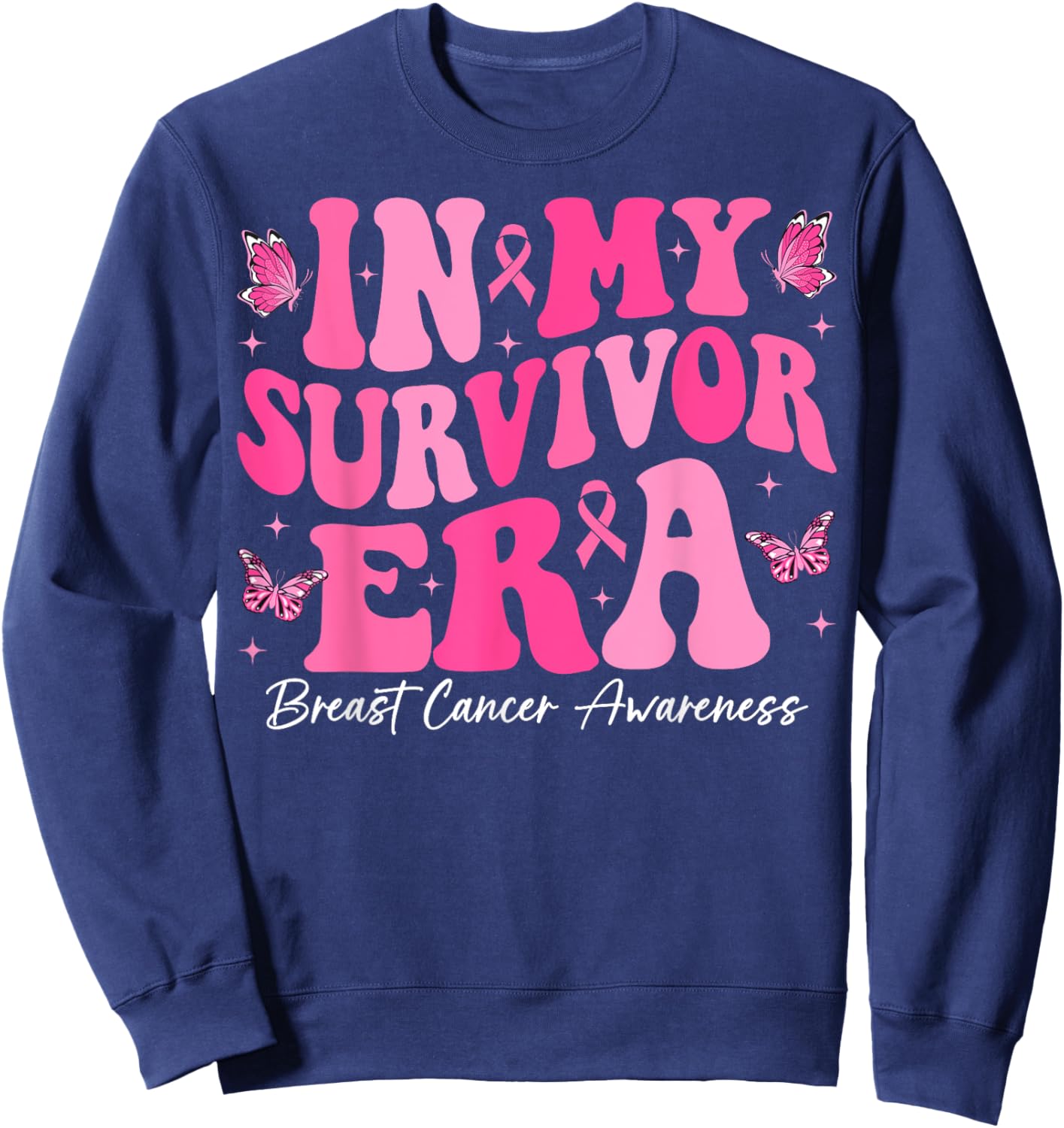 In My Survivor Era Retro Groovy Breast Cancer Awareness Sweatshirt - Sweatshirt | Navy