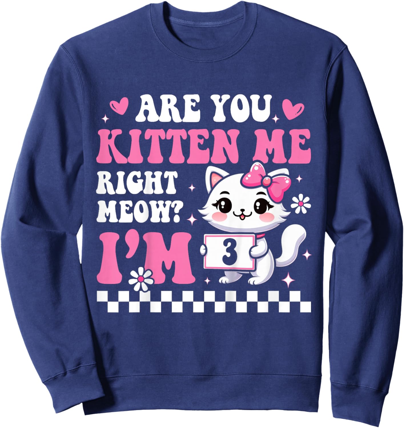 3rd Birthday Girl for Girl Three 3 Year Old Cat Lover Groovy Sweatshirt - Sweatshirt | Navy