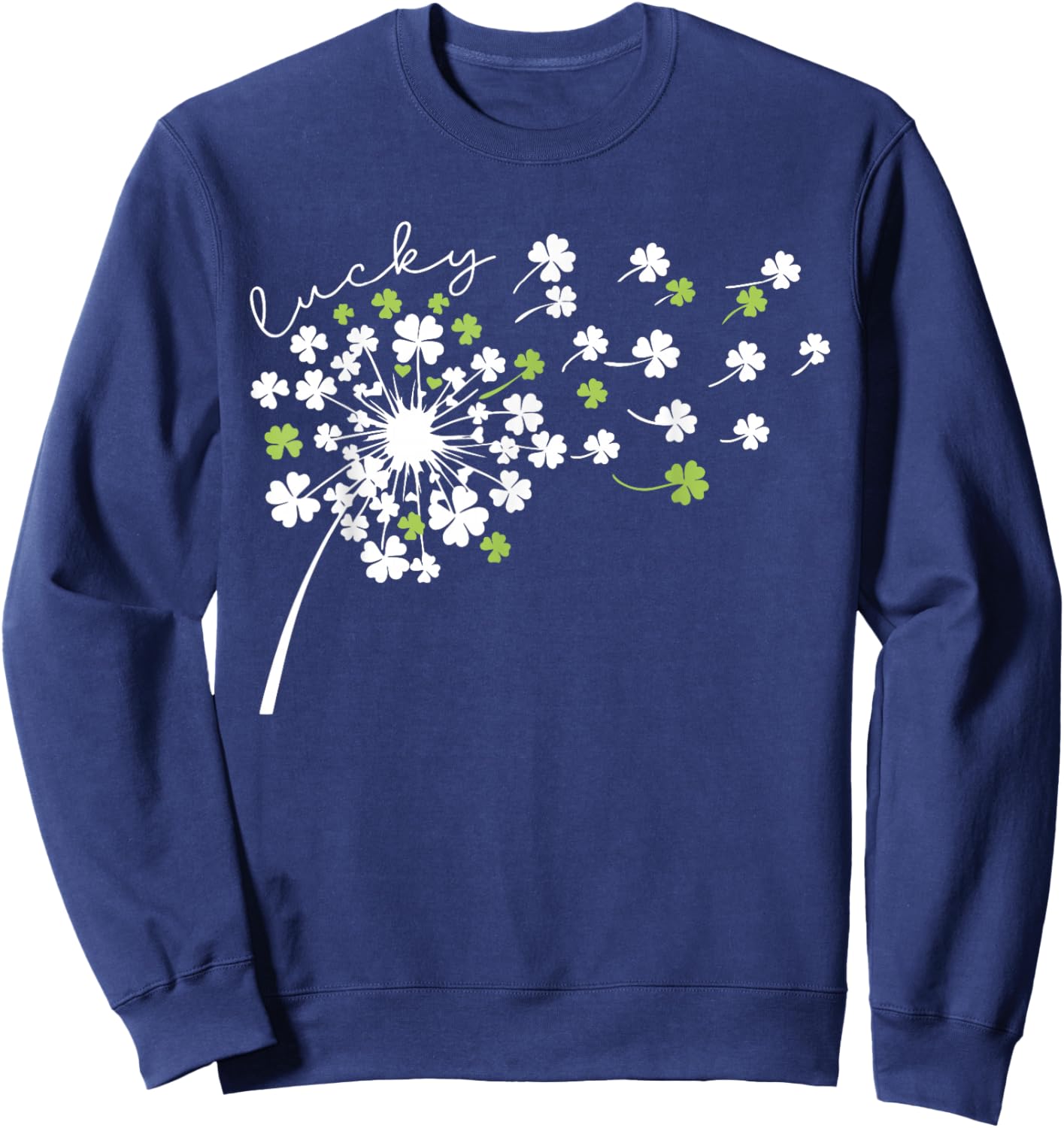 Lucky Dandelion Shamrock Funny St Patricks Day Women Girls T-Shirt - Sweatshirt | Navy