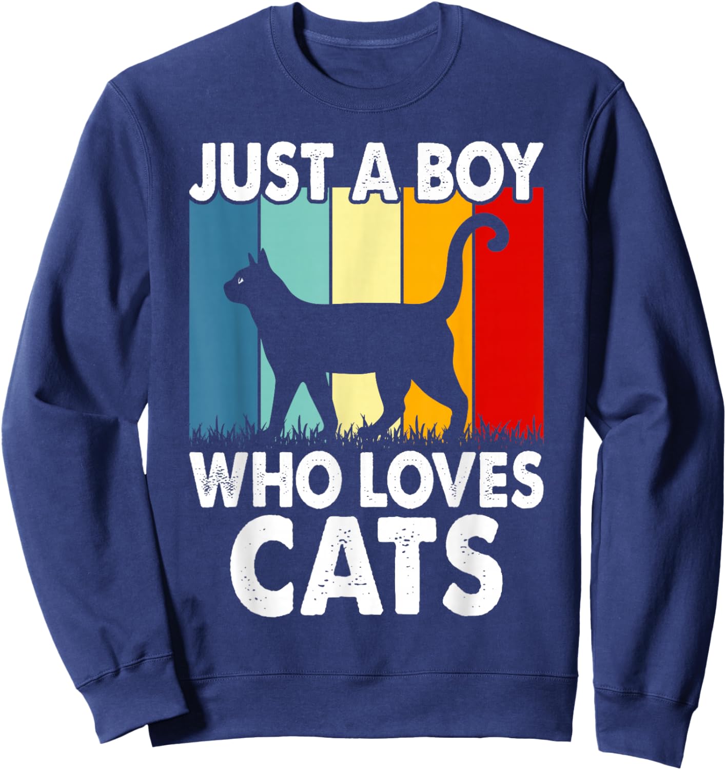 Vintage Just A Boy Who Loves Cats Boy Kid Cat Lover For Boys Sweatshirt - Sweatshirt | Navy