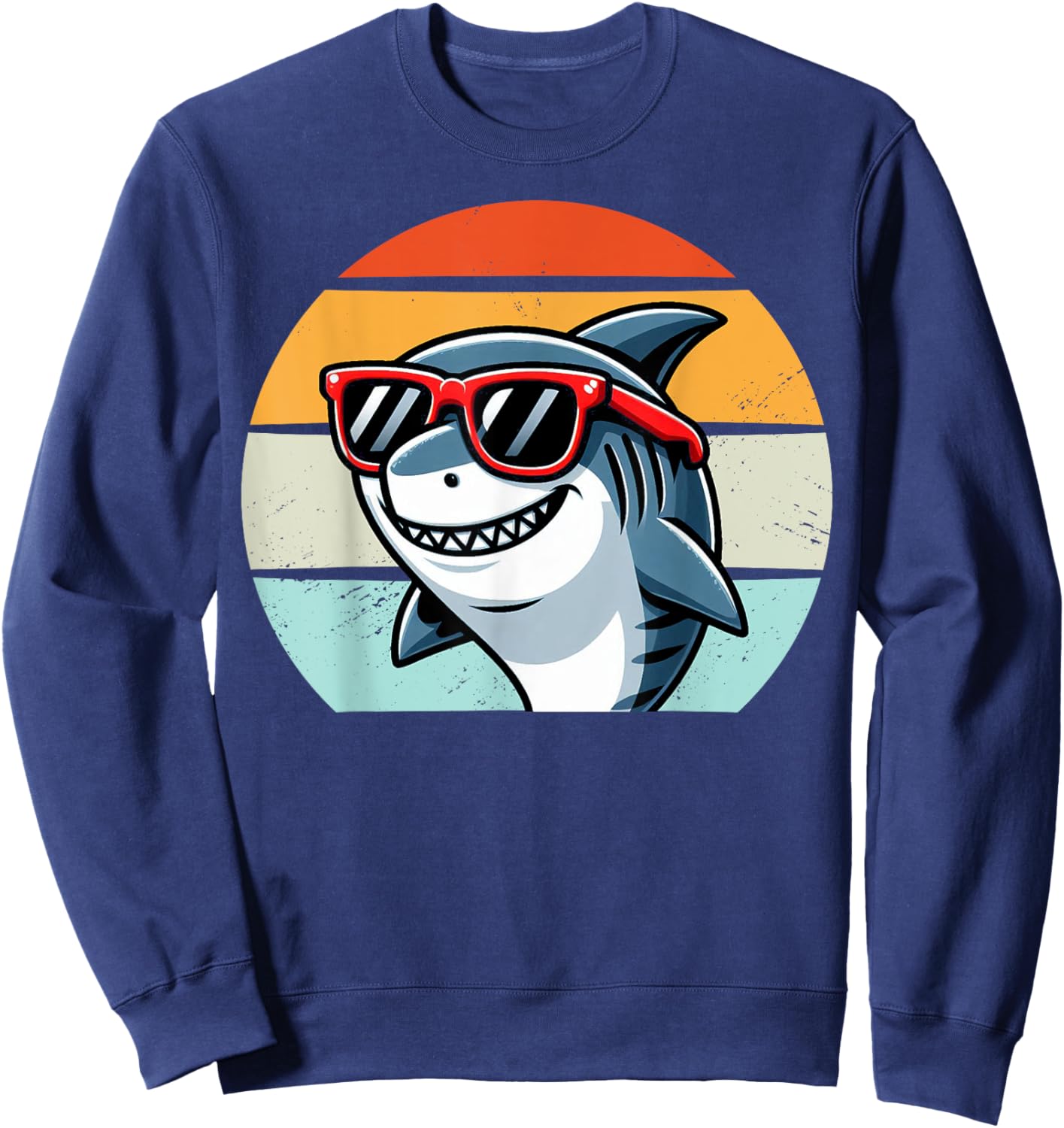 Retro Shark Sunglasses 70s 80s 90s Funny Beach Holiday Humor Sweatshirt - Sweatshirt | Navy