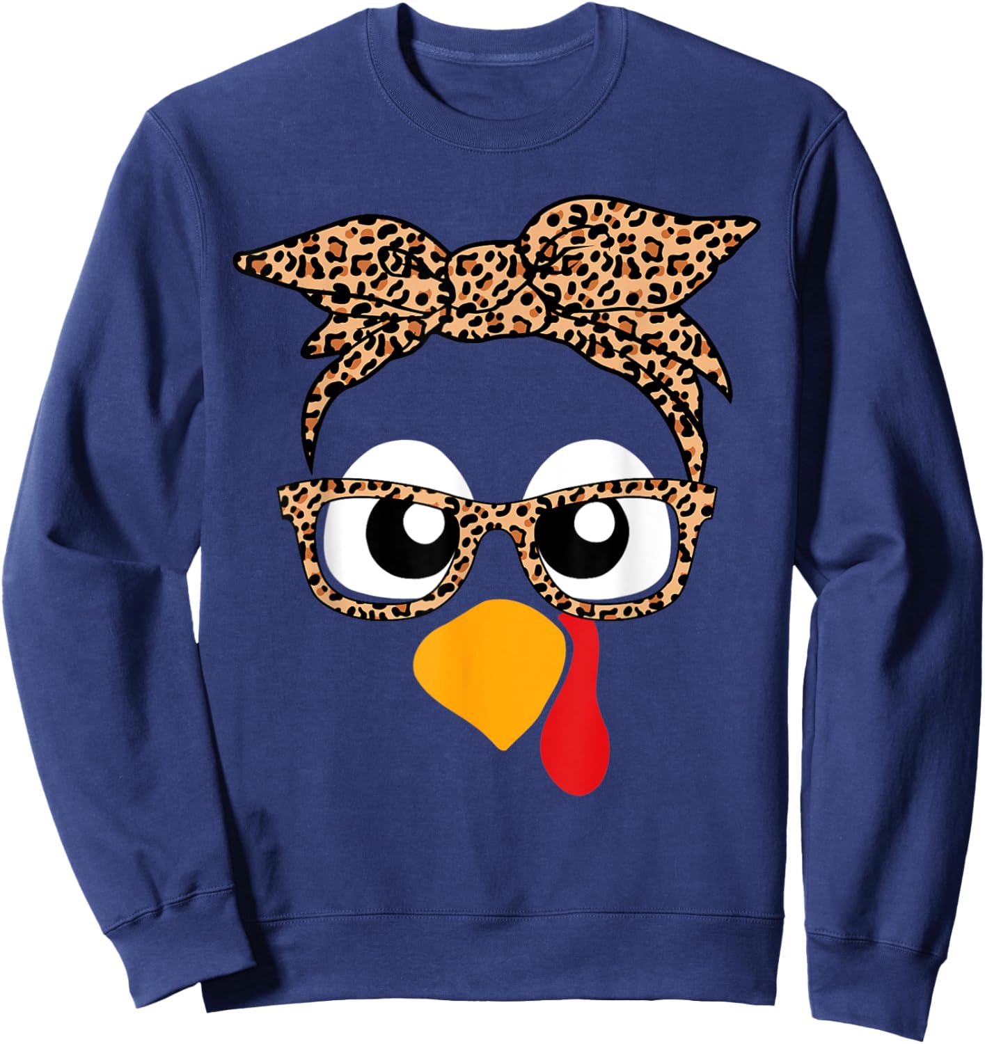 Turkey Face Leopard Headband Thanksgiving Pilgrim Sweatshirt - Sweatshirt | Navy