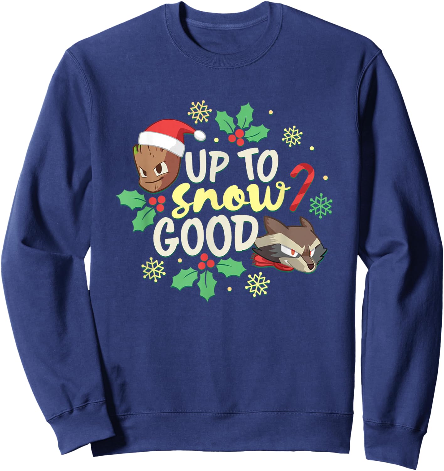 Marvel Christmas Up To Snow Good Rocket Groot Chest Logo Sweatshirt - Sweatshirt | Navy