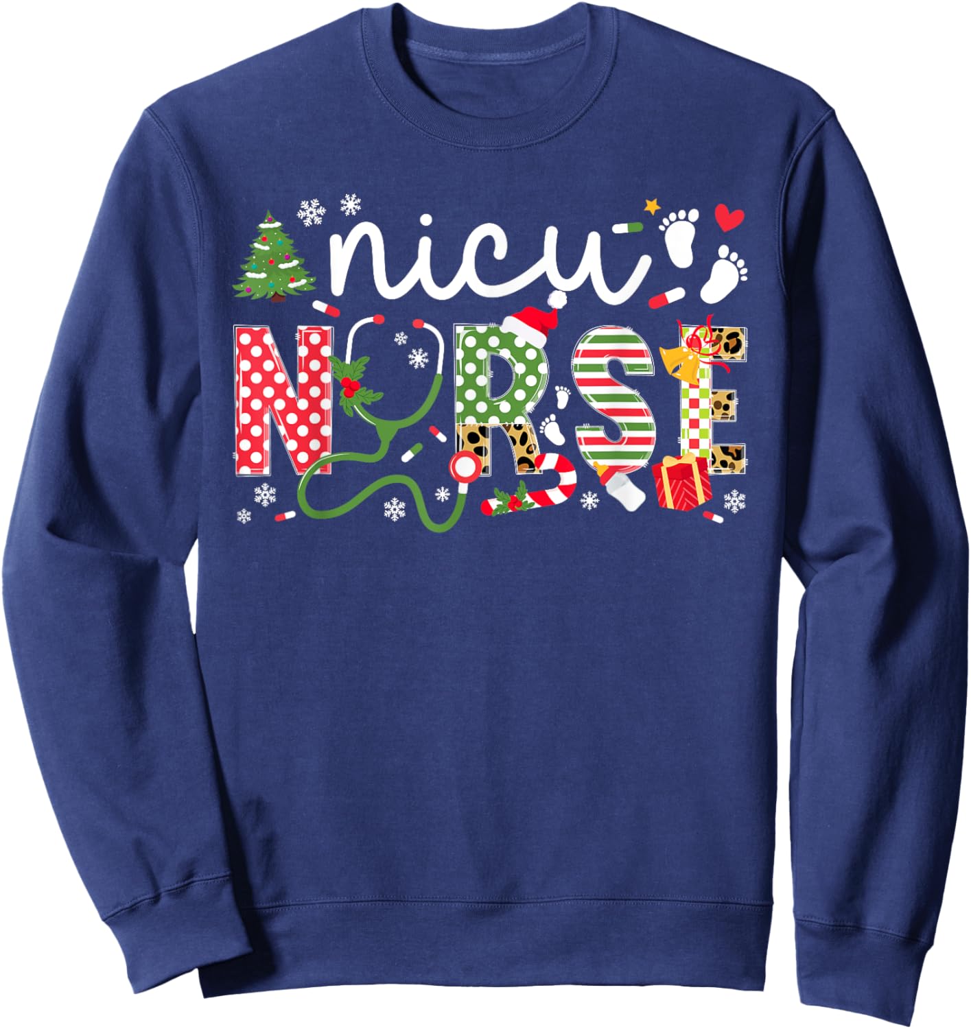 NICU Nurse Christmas Neonatal ICU Nurse Xmas Party Sweatshirt - Sweatshirt | Navy