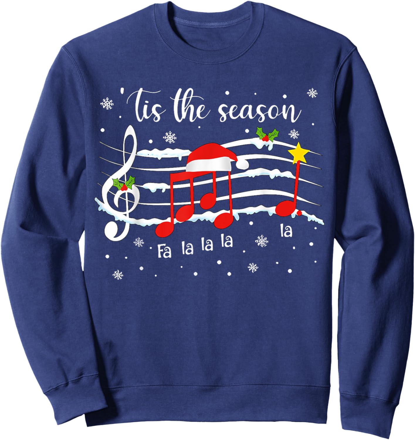 Tis The Season Music Notes Teacher Christmas Treble Clef Sweatshirt - Sweatshirt | Navy