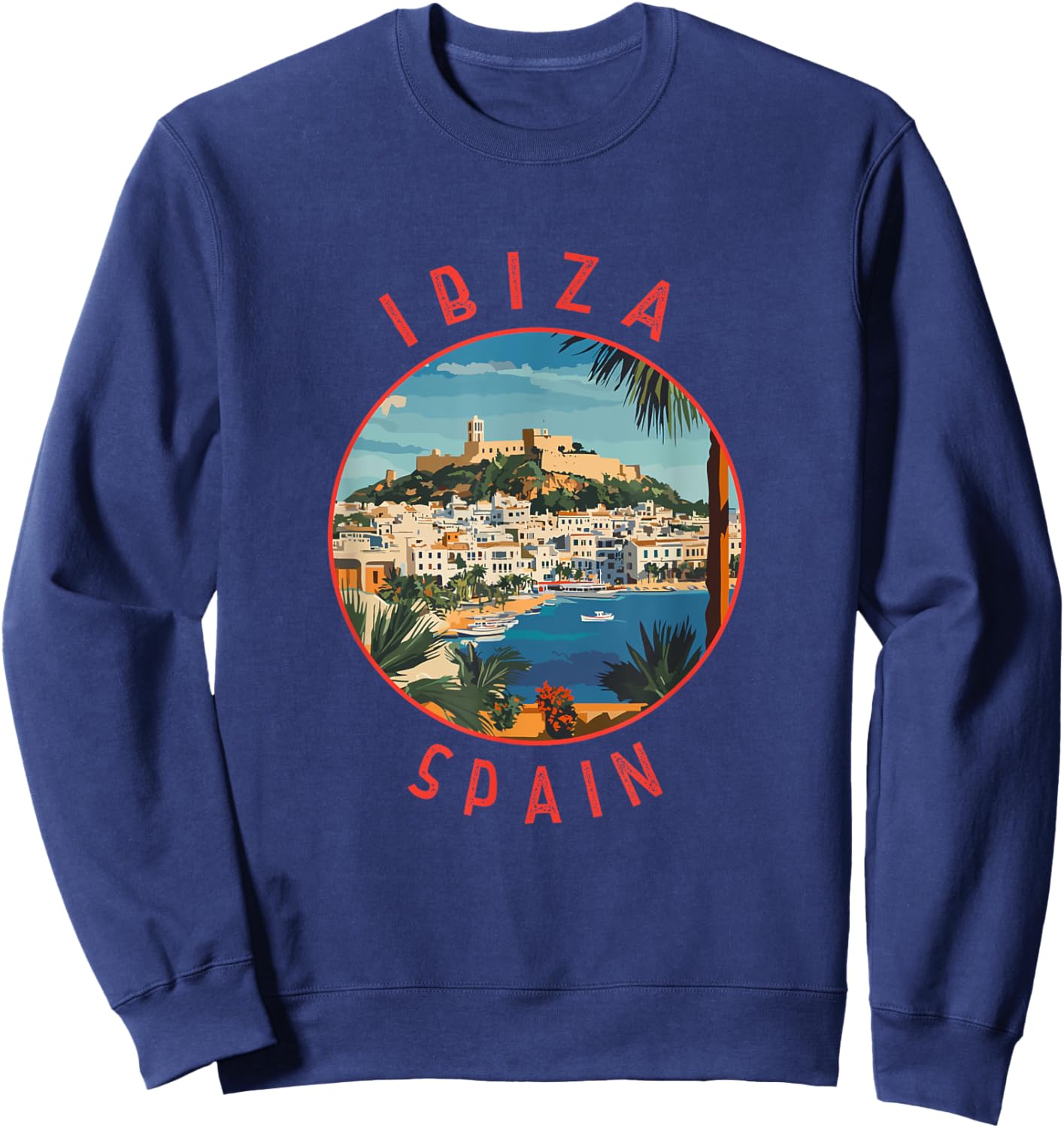 Ibiza Spain Retro Distressed Circle Sweatshirt - Sweatshirt | Navy