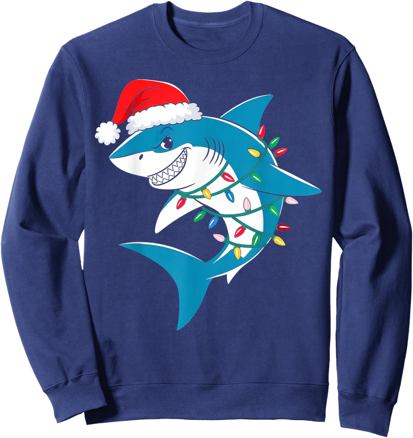 Shark Christmas Lights Santa Hat Xmas Pajama Boys Girls Kids Sweatshirt - Sweatshirt | Navy