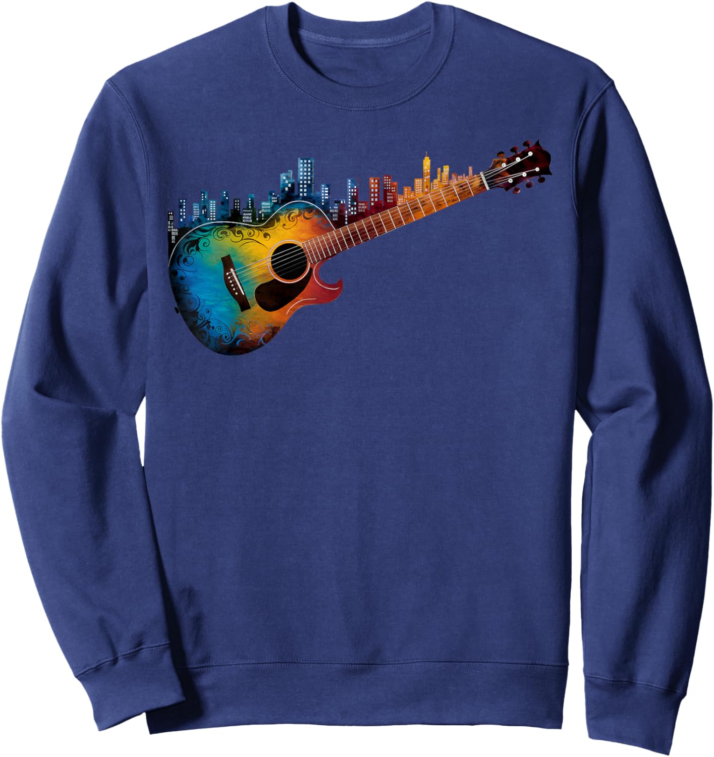Guitar with City Skyline Band Guitar Musician Sweatshirt - Sweatshirt | Navy