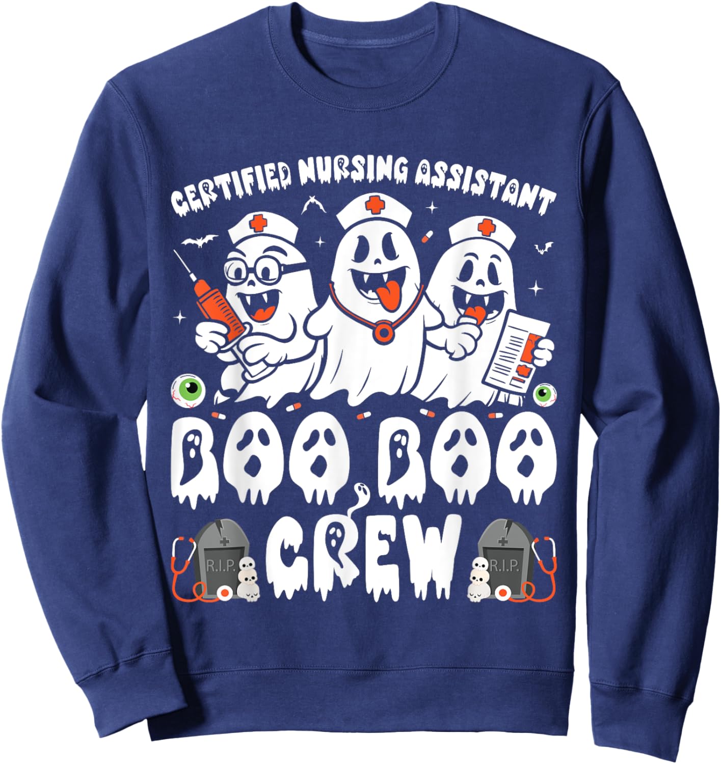 Certified Nursing Assistant Boo Boo Crew Halloween Ghost CNA Sweatshirt - Sweatshirt | Navy