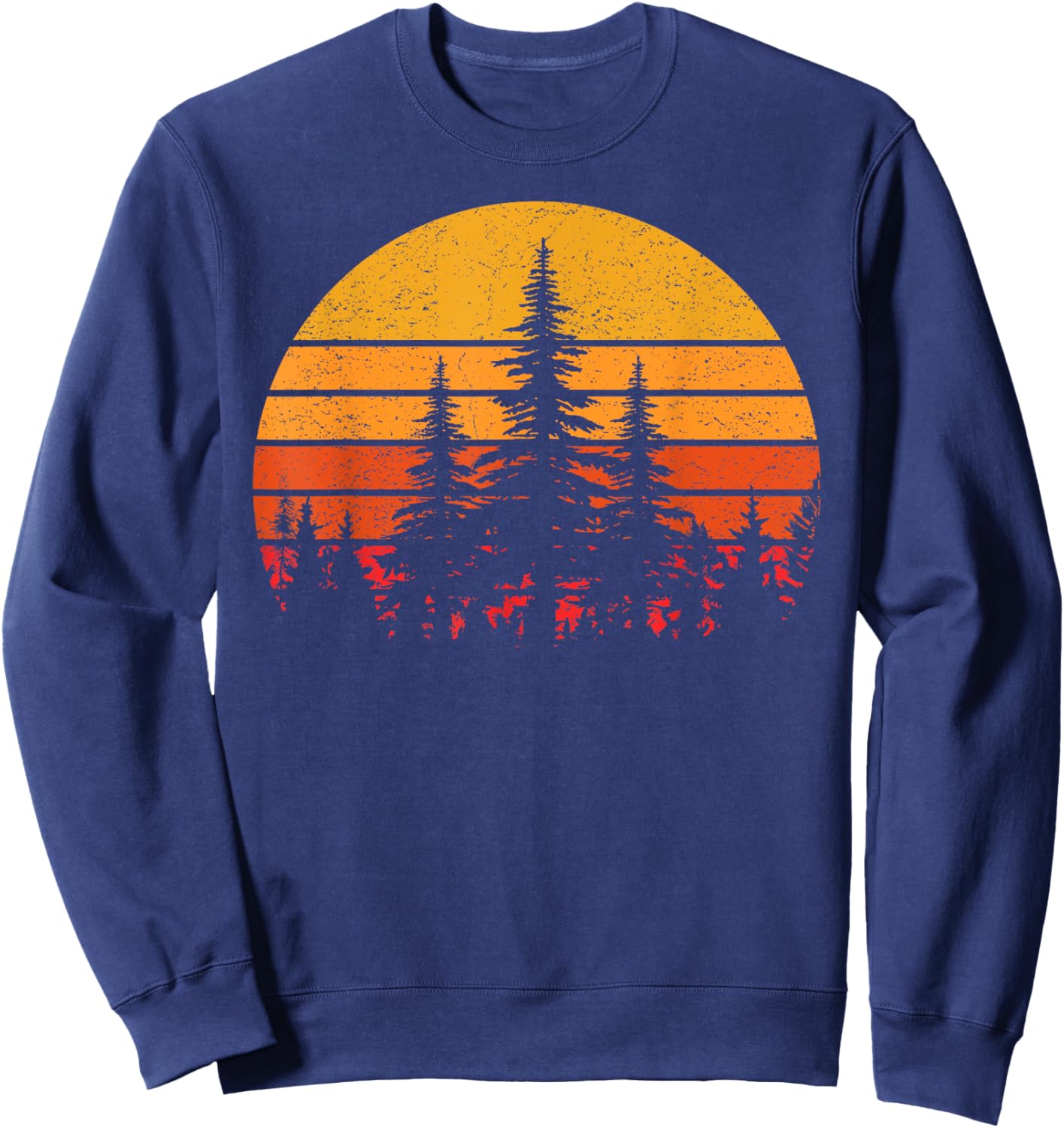 Retro Sun Minimalist Pine Trees Wildlife Nature Forest Sweatshirt - Sweatshirt | Navy