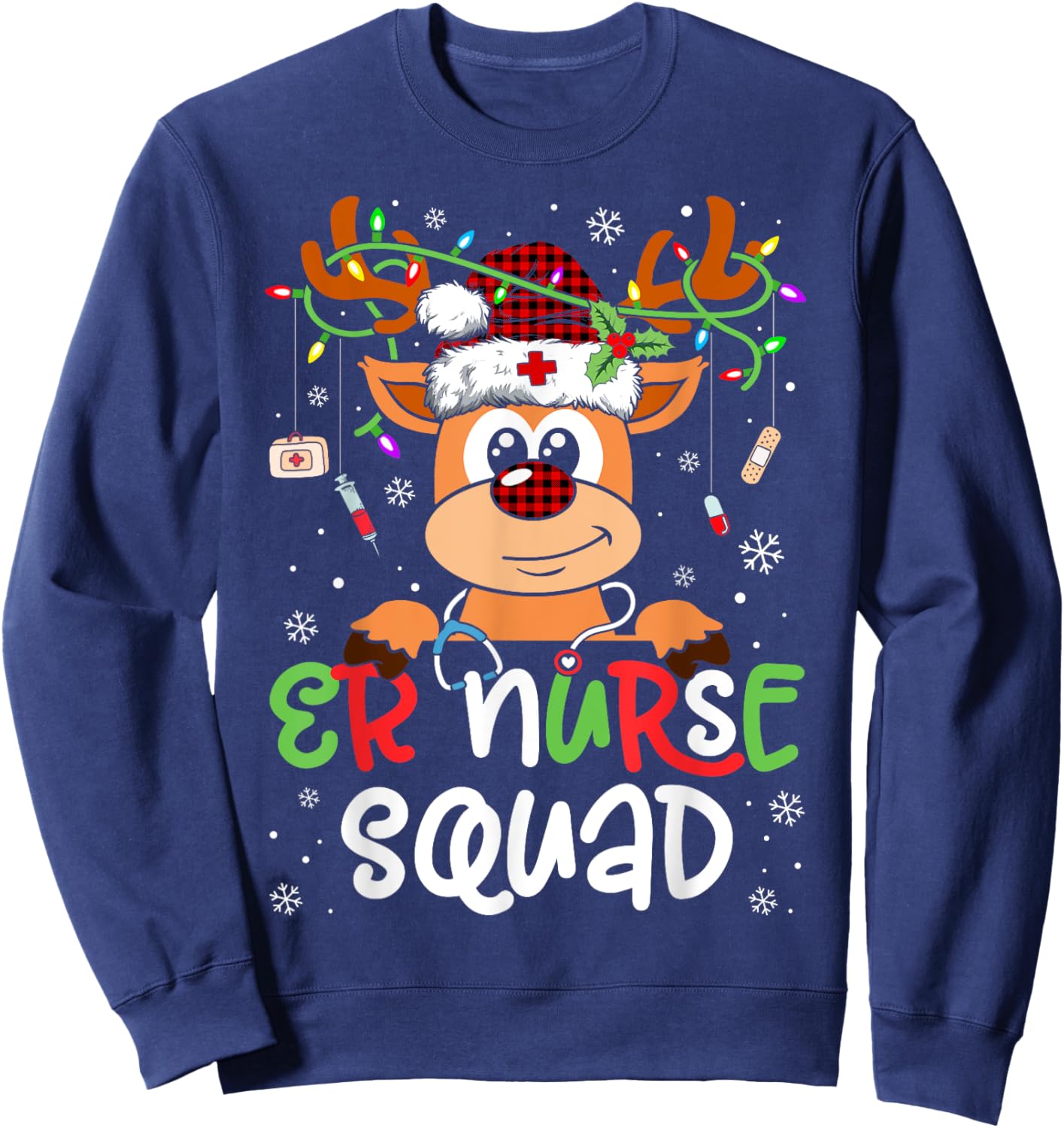 Reindeer Christmas ER Nurse Squad Stethoscope Nurse Sweatshirt - Sweatshirt | Navy