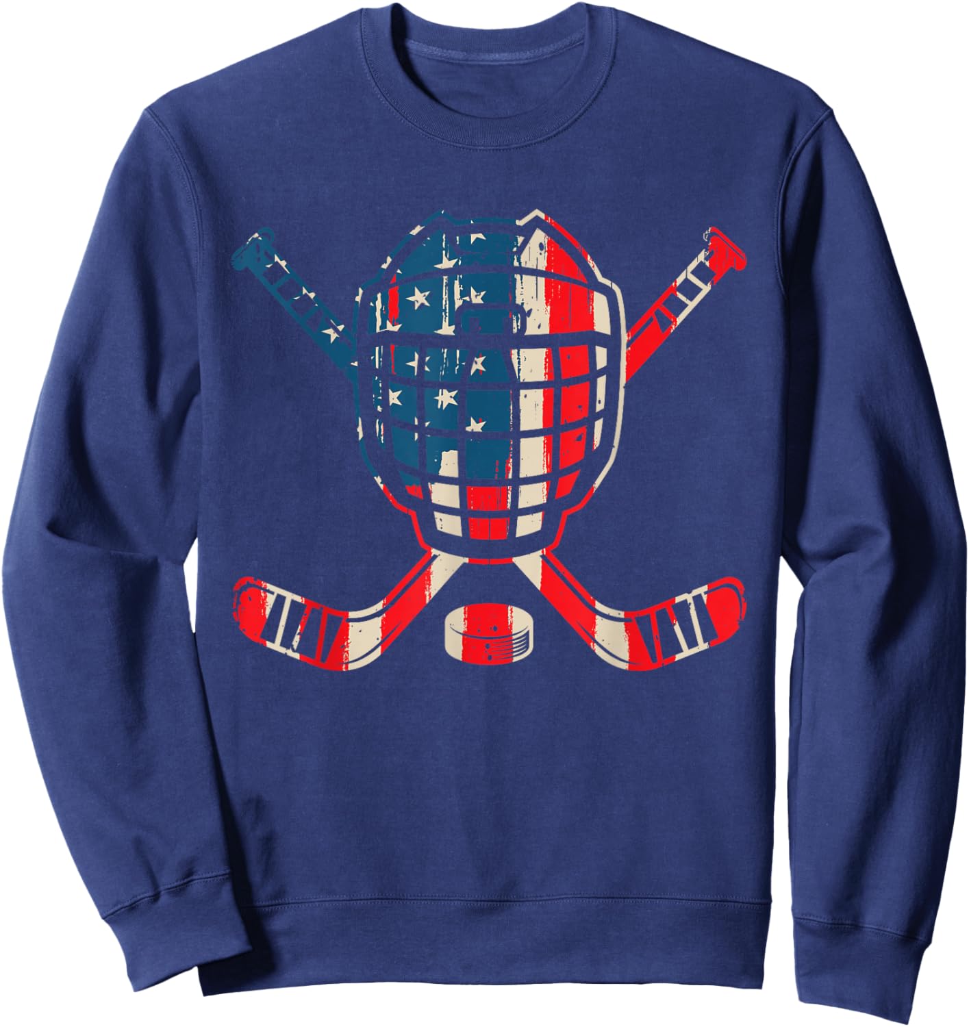 USA American Flag Ice Hockey Goalie Mask Stick Patriotic Boy Sweatshirt - Sweatshirt | Navy