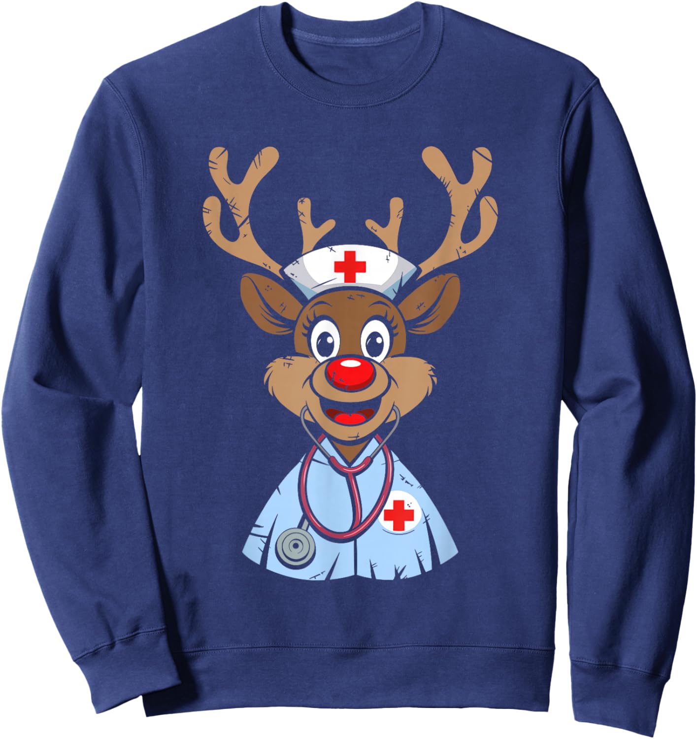 Christmas Nurse Reindeer Funny Scrubs Rubber Gloves Nurses Sweatshirt - Sweatshirt | Navy